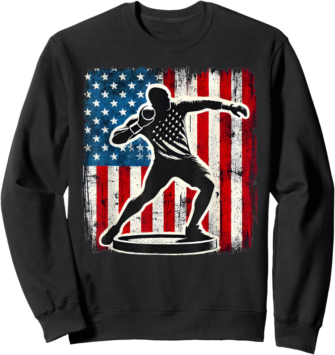 Shot Put Men Women Track And Field american flag Sweatshirt - Sweatshirt | Black
