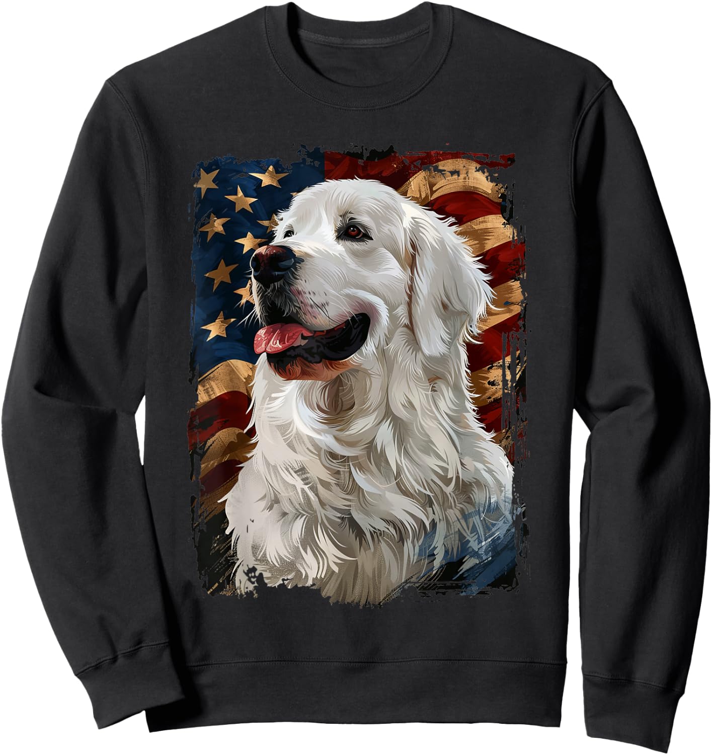 Great Pyrenees American Flag Sweatshirt - Sweatshirt | Black