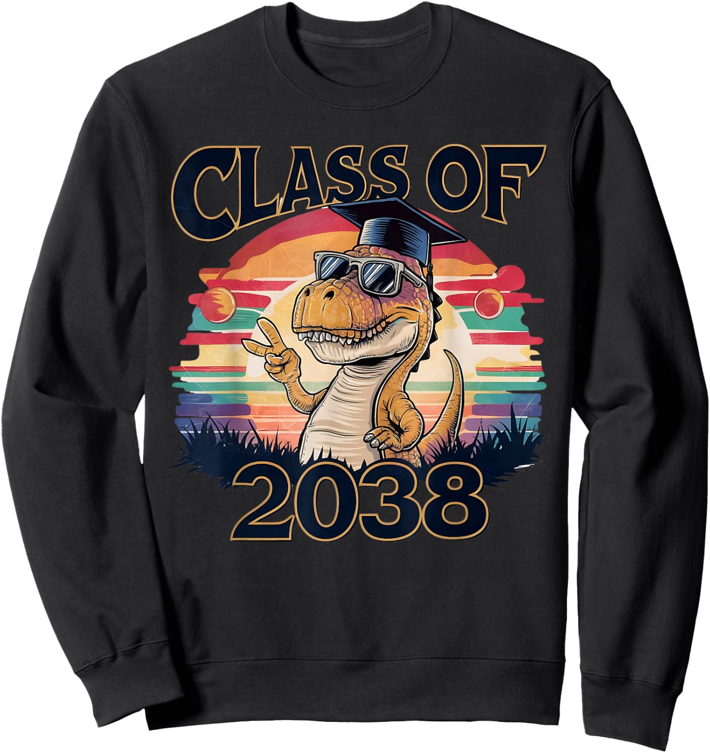 Class of 2038 Dinosaur Peace sign hand Graduation retro Sweatshirt - Sweatshirt | Black