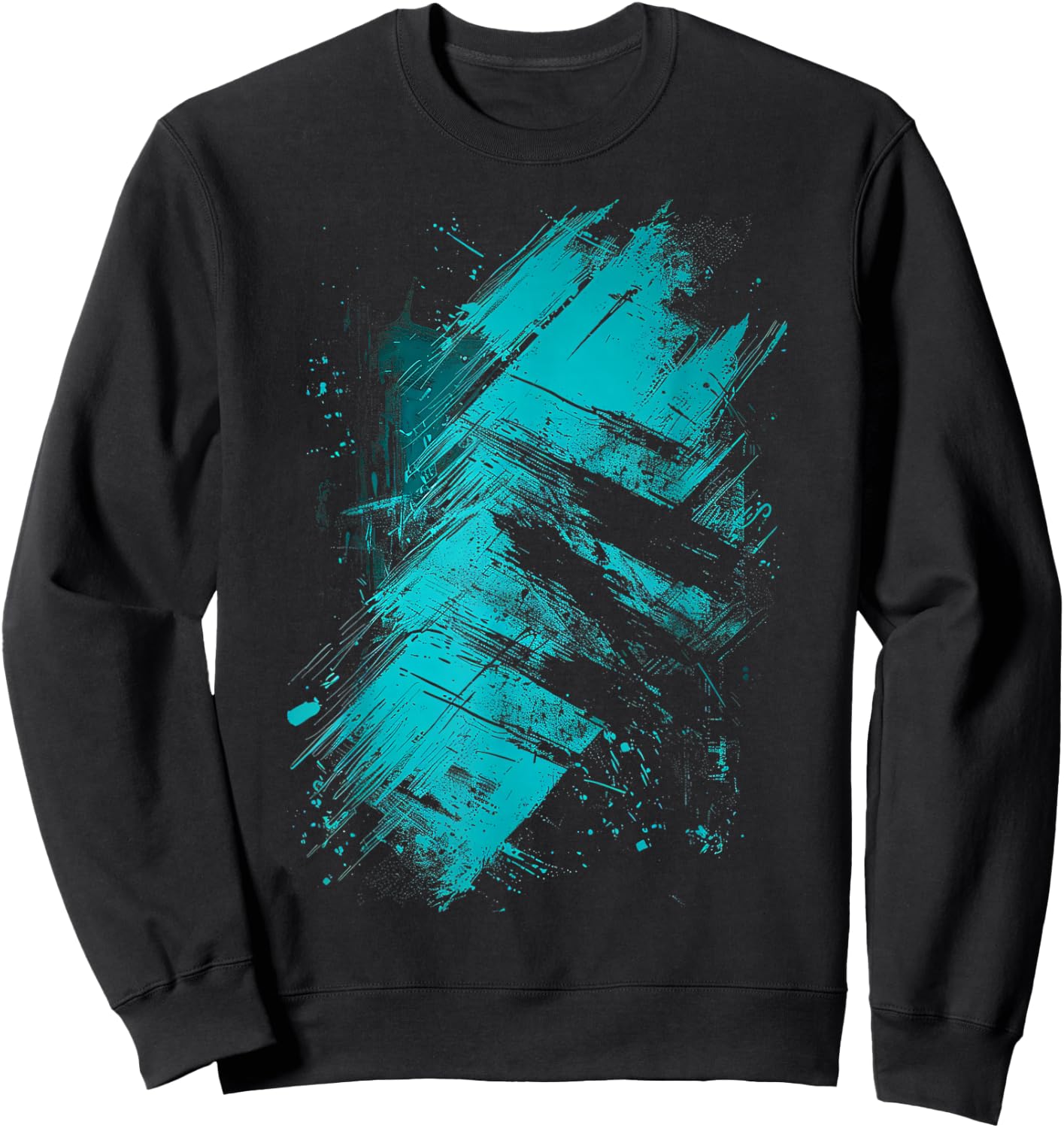 Teal and Black Grunge Graphic Sweatshirt - Sweatshirt | Black