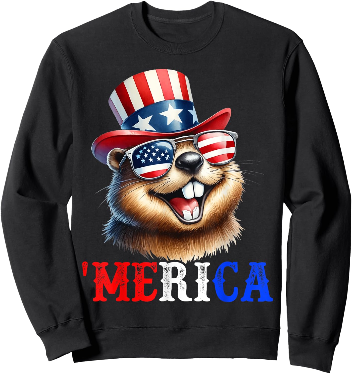 Merica North American Beaver Patriotic 4th of July Men Women Sweatshirt - Sweatshirt | Black