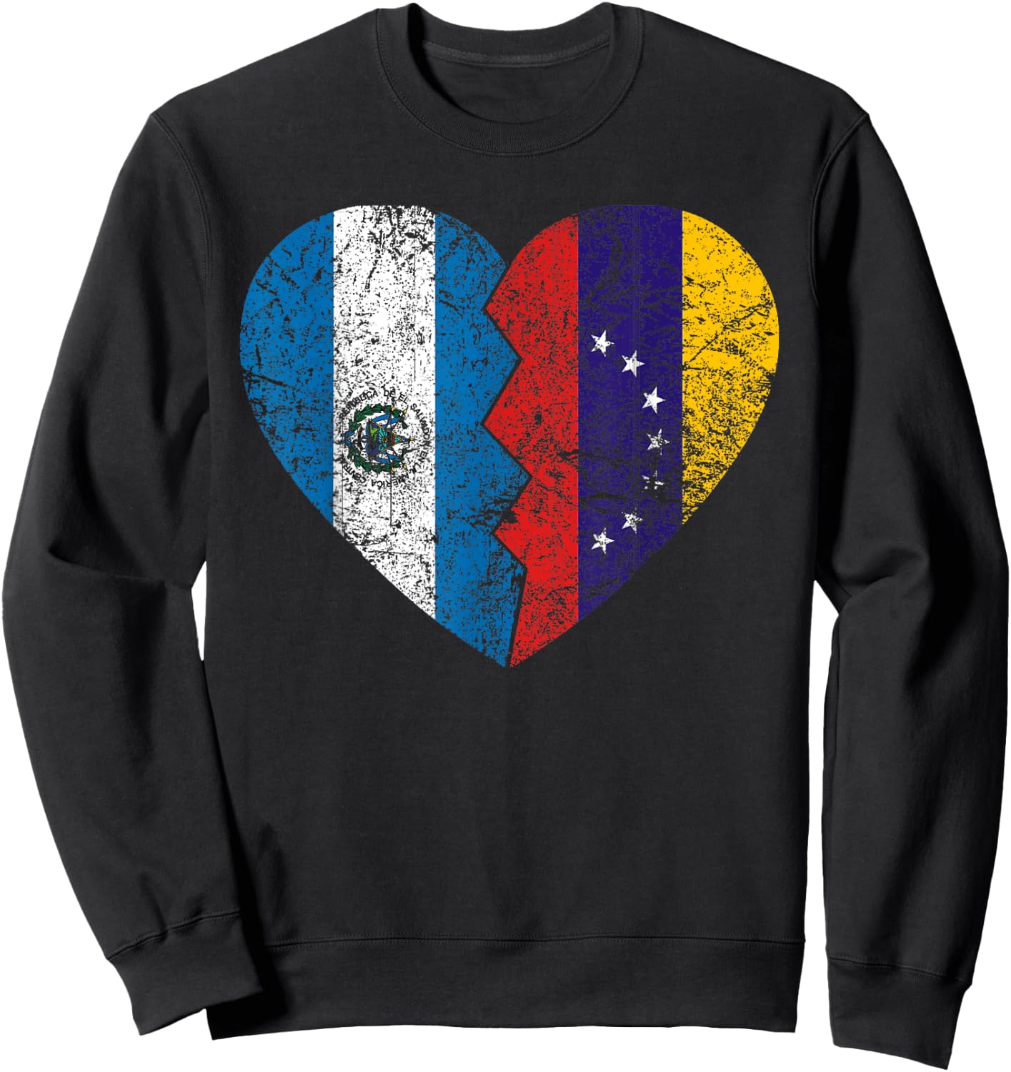 Venezuelan Salvadoran Flags Heart | El Salvador Venezuela Sweatshirt - Sweatshirt | Black