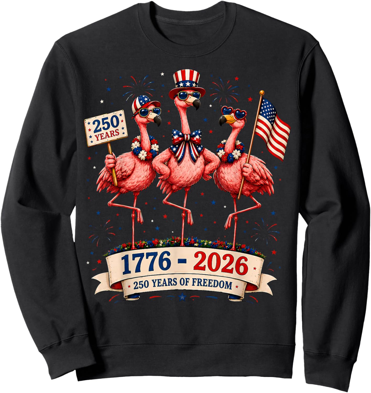 Patriotic Flamingo 250 Years American Spirit Sweatshirt - Sweatshirt | Black