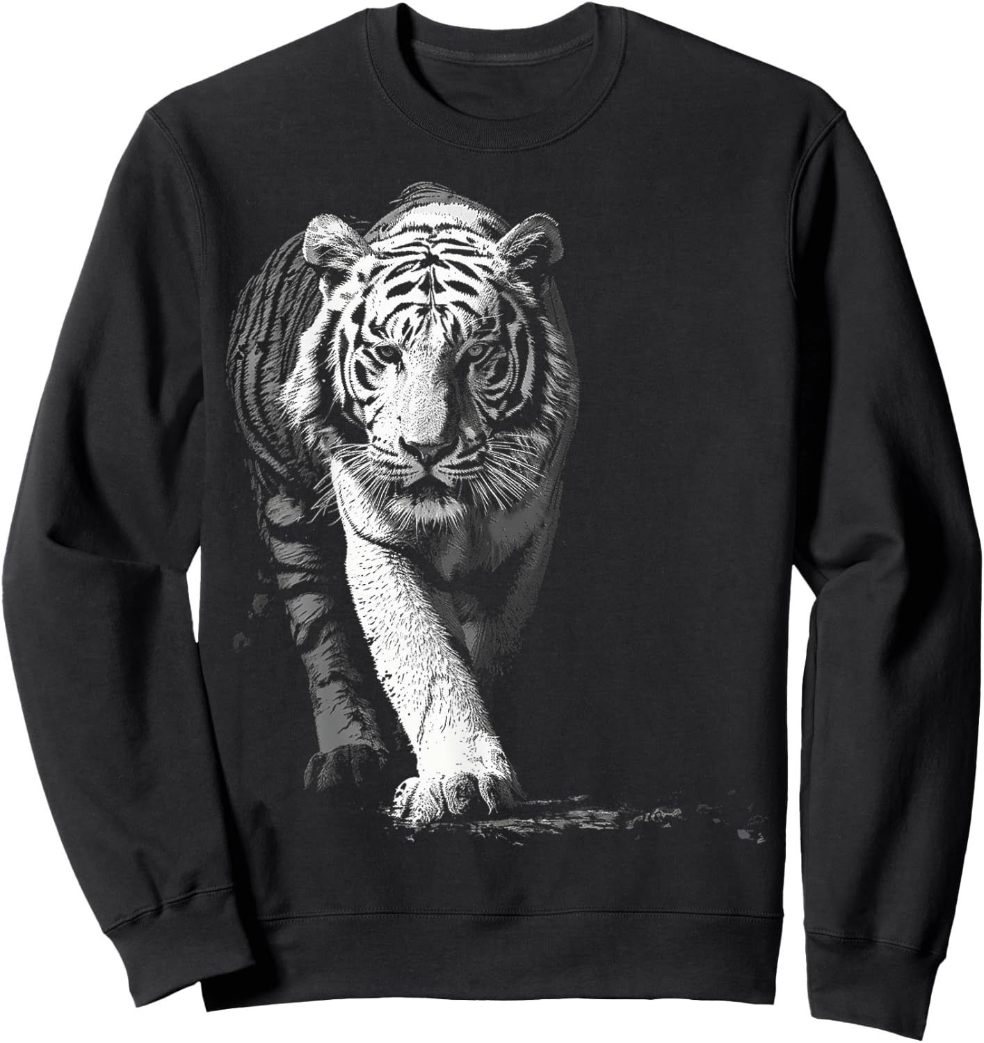 Tiger Drawing Animal Graphic Illustration Tiger Sweatshirt - Sweatshirt | Black