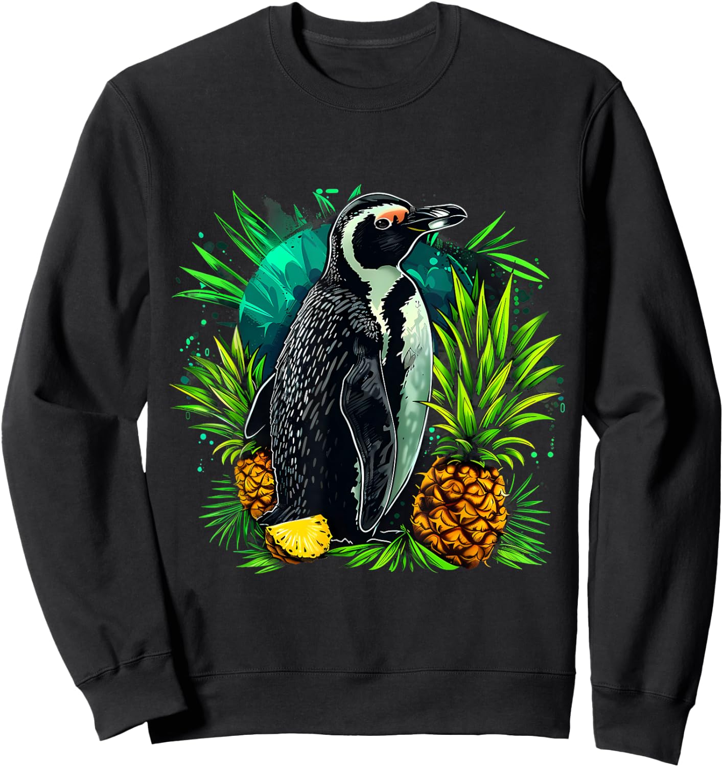 Pineapple Penguin Bird Colourful Artwork Motif Penguin Lover Sweatshirt - Sweatshirt | Black