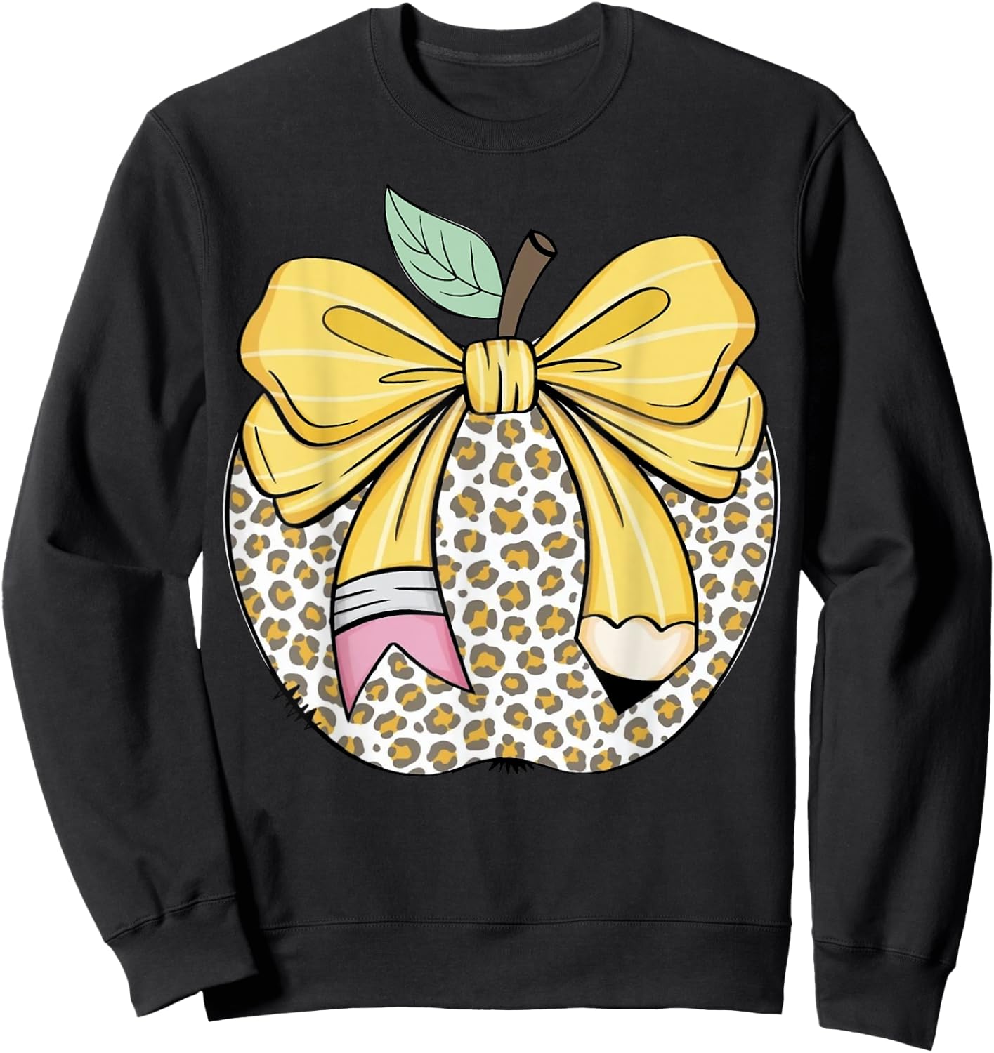 Teacher Coquette Pencil Bow And Apple Teacher Sweatshirt - Sweatshirt | Black