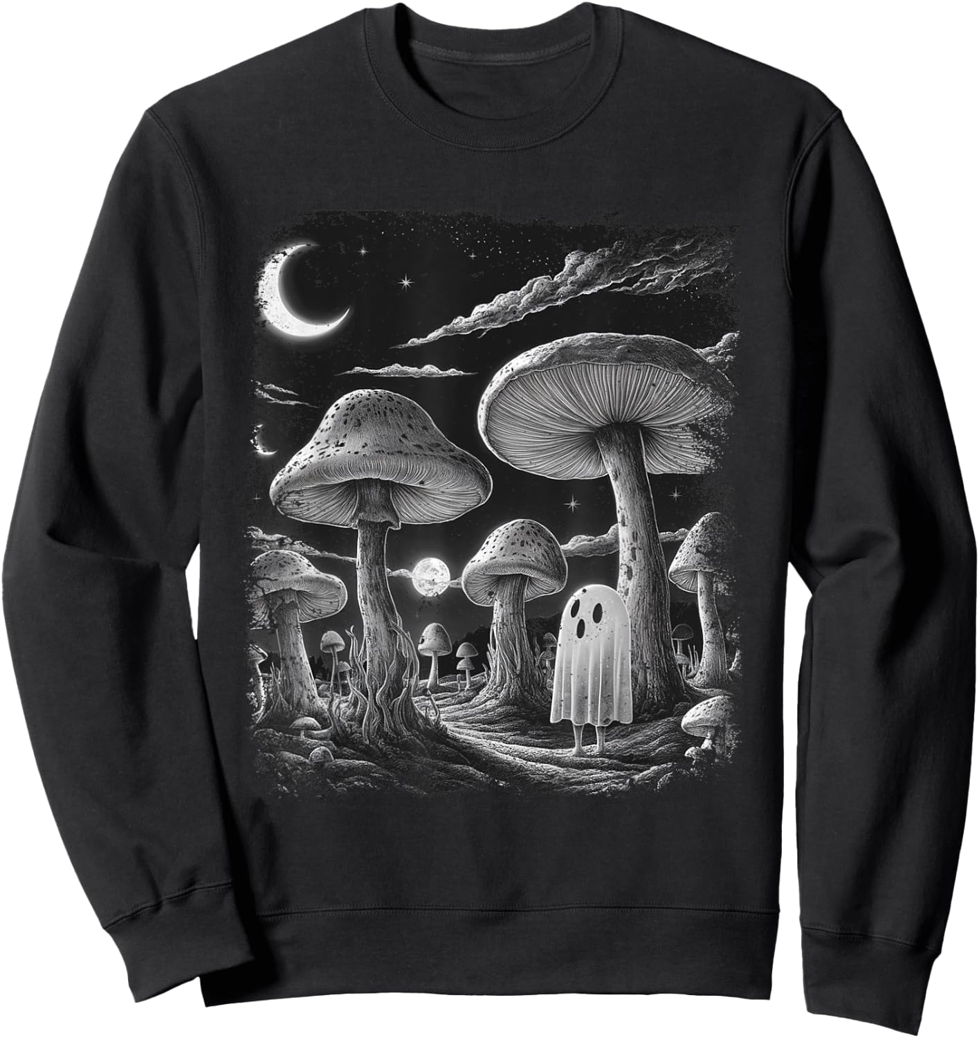Ghost Mushroom Halloween Vintage Sweatshirt - Sweatshirt | Black