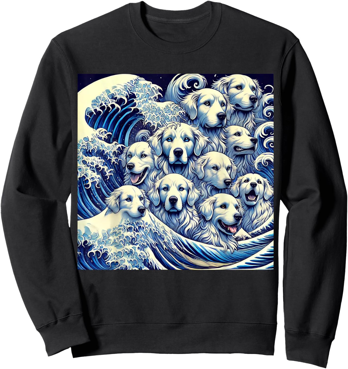 Blue Dogs Wave Japanese Art Women Men Kids Anime Graphic Sweatshirt - Sweatshirt | Black