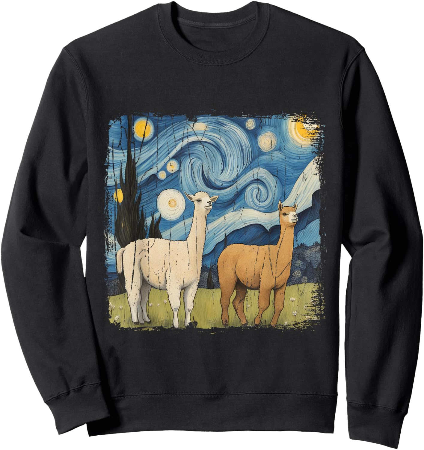 Cotopaxi Starry Night Artwork Llama National Park Souvenir Sweatshirt - Sweatshirt | Black
