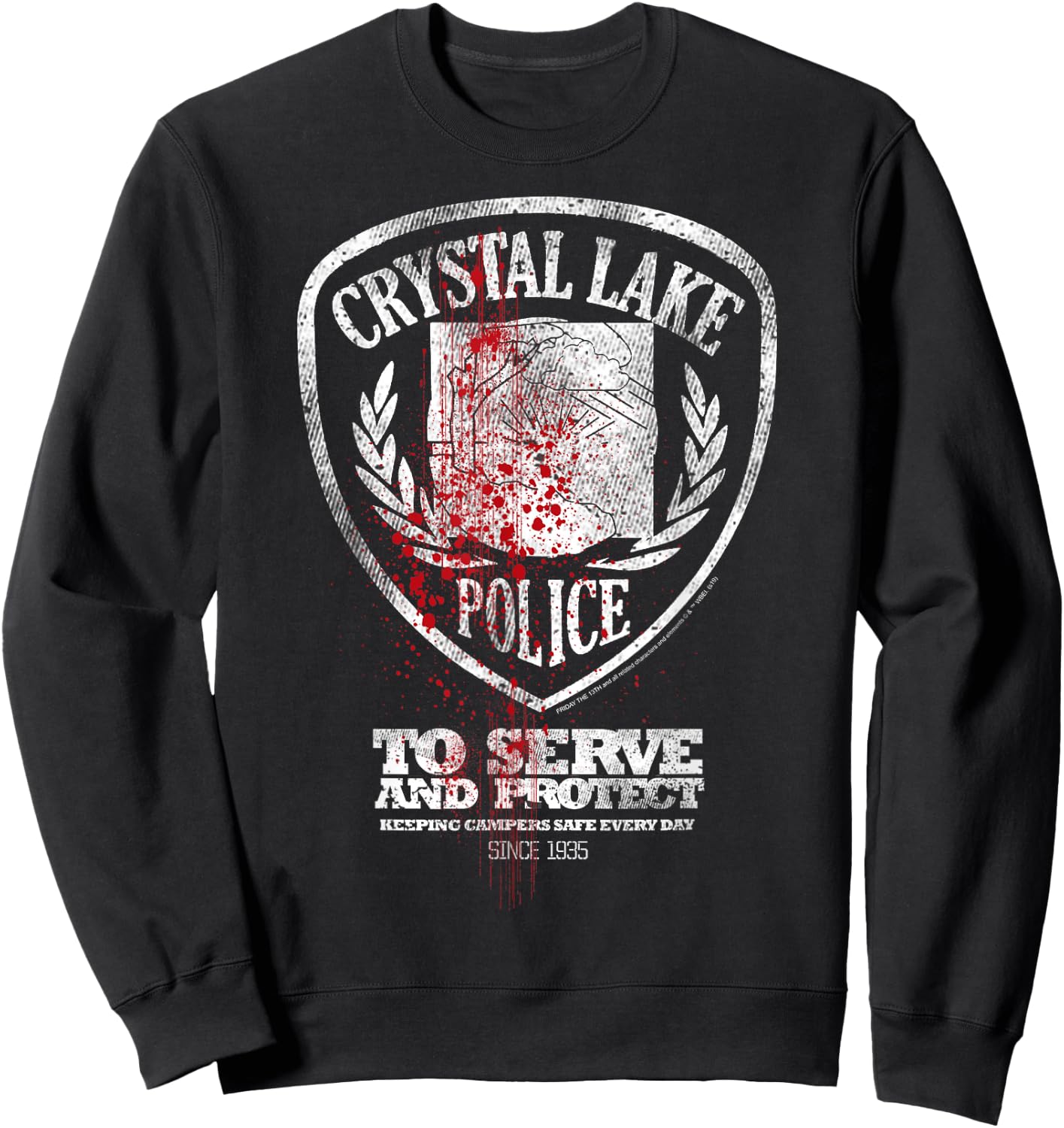 Friday The 13th Crystal Lake Police Blood Splatter Badge Sweatshirt - Sweatshirt | Black