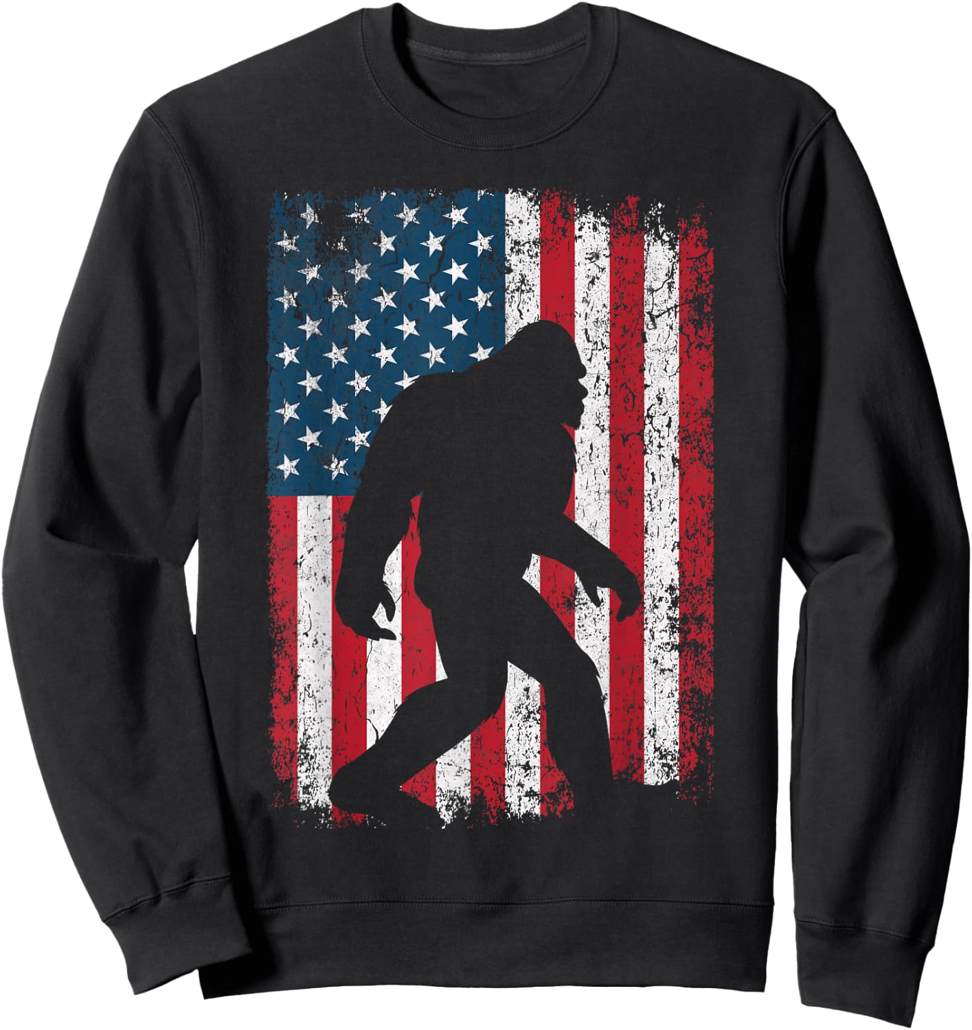 Patriotic American Flag Bigfoot Squatch Men Women Kids Sweatshirt - Sweatshirt | Black
