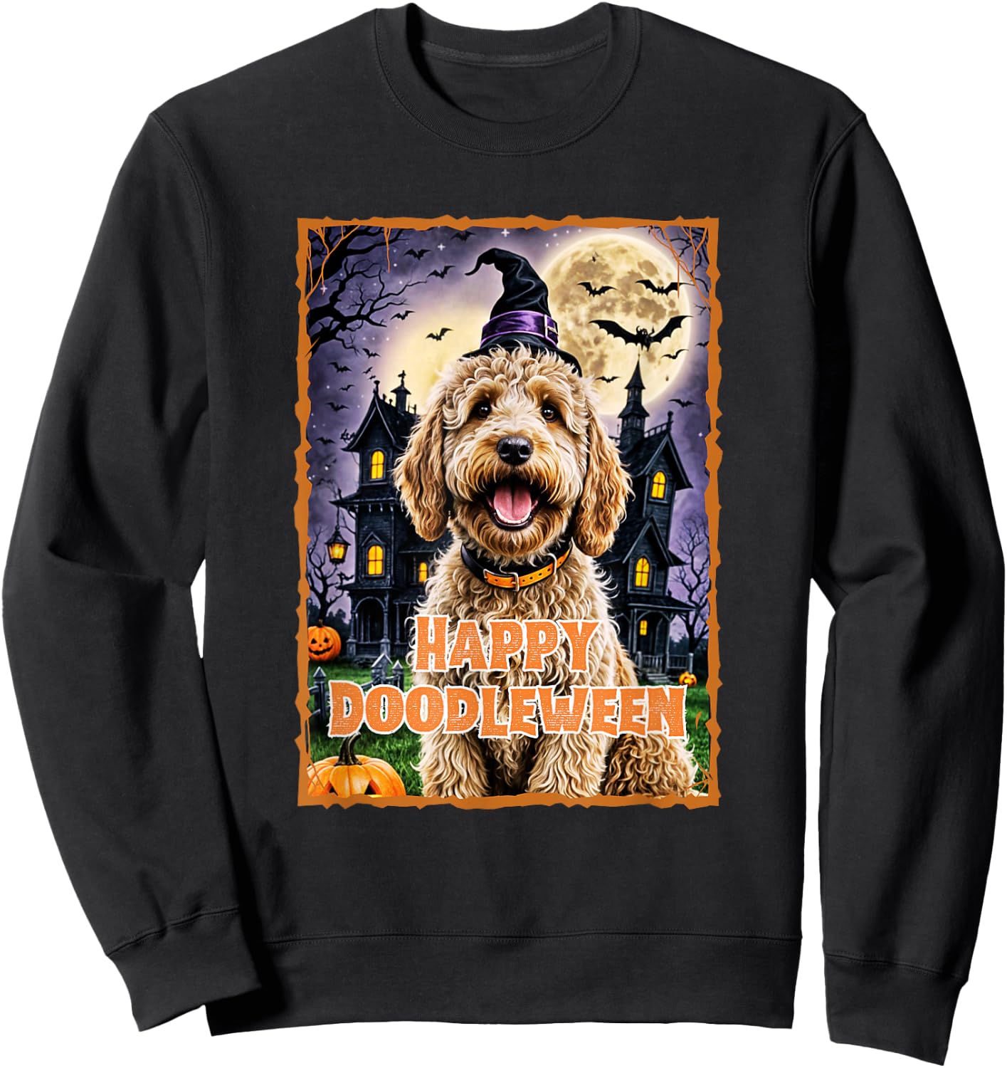 Happy Doodleween Halloween Goldendoodle Labradoodle Spooky Sweatshirt - Sweatshirt | Black