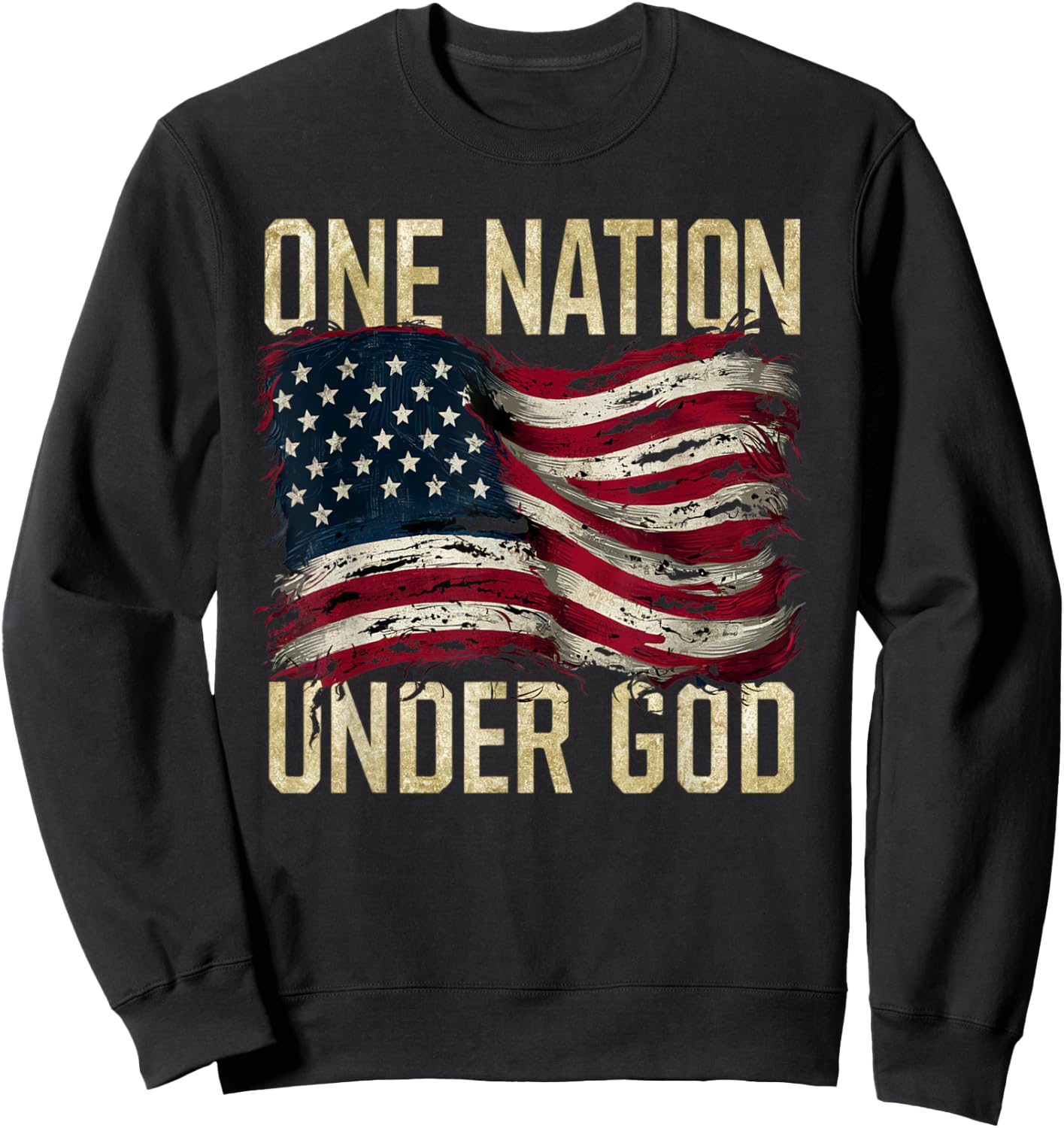 Patriotic One Nation Under God American Flag Design Men Sweatshirt - Sweatshirt | Black
