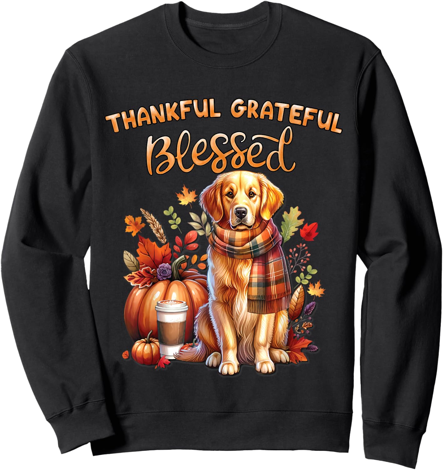 Golden Retriever Dog pumpkin spice Happy Fall Yall autumn Sweatshirt - Sweatshirt | Black