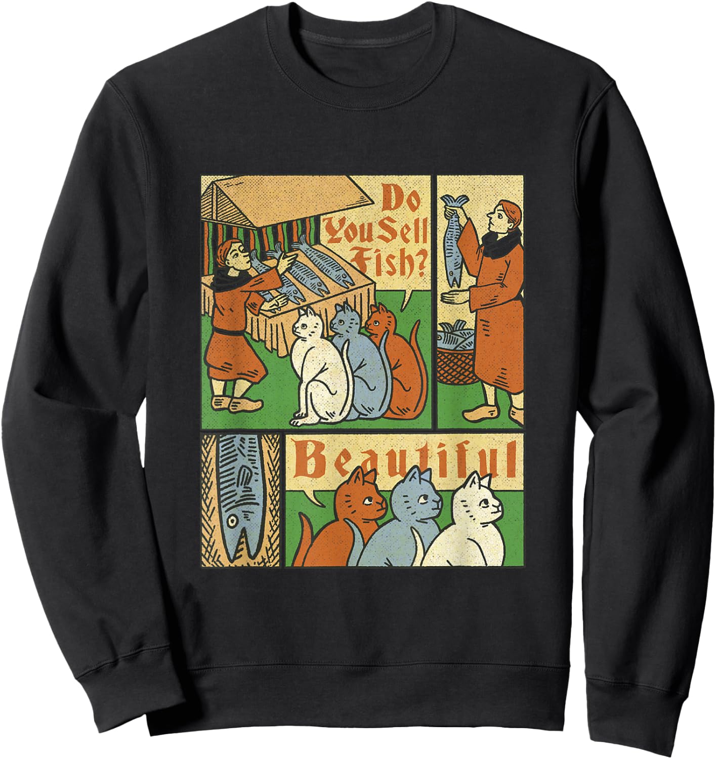 Medieval Cats Asking For Fish Sweatshirt - Sweatshirt | Black
