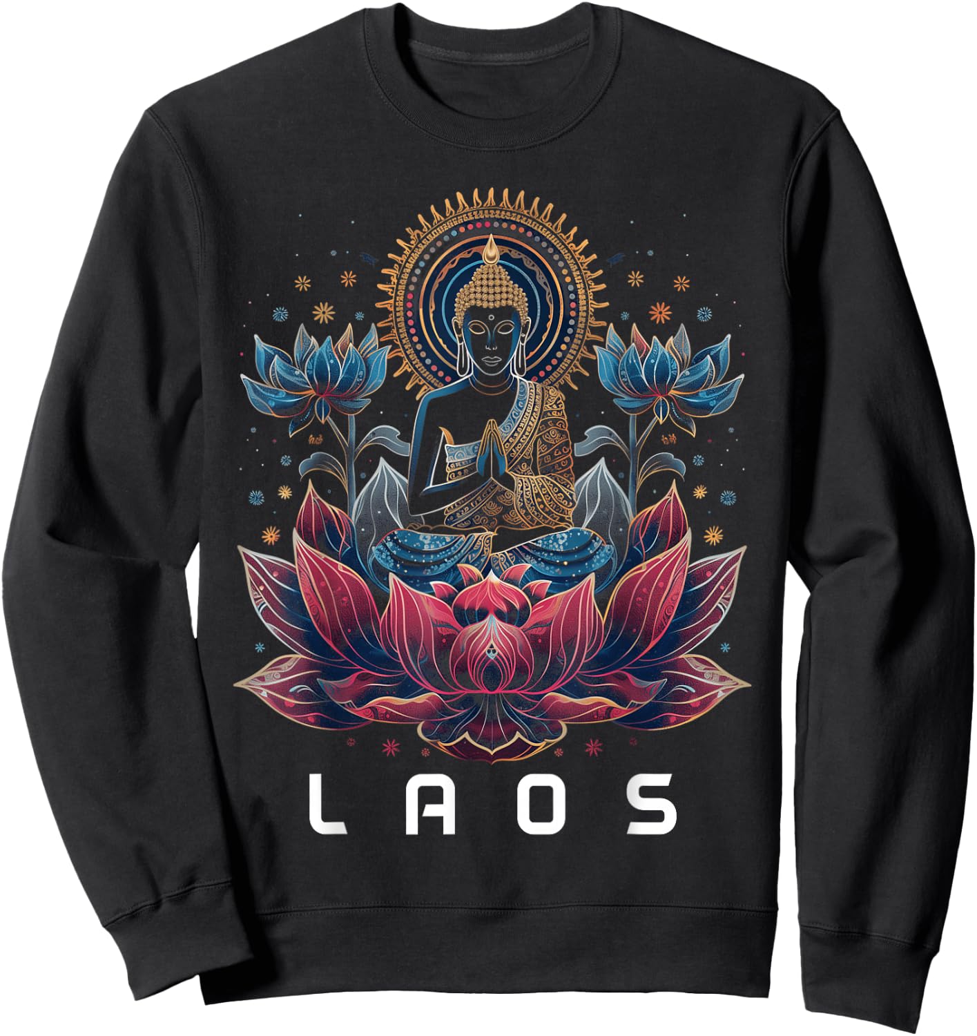 Laos Buddha Vintage Buddhist Souvenir Sweatshirt - Sweatshirt | Black