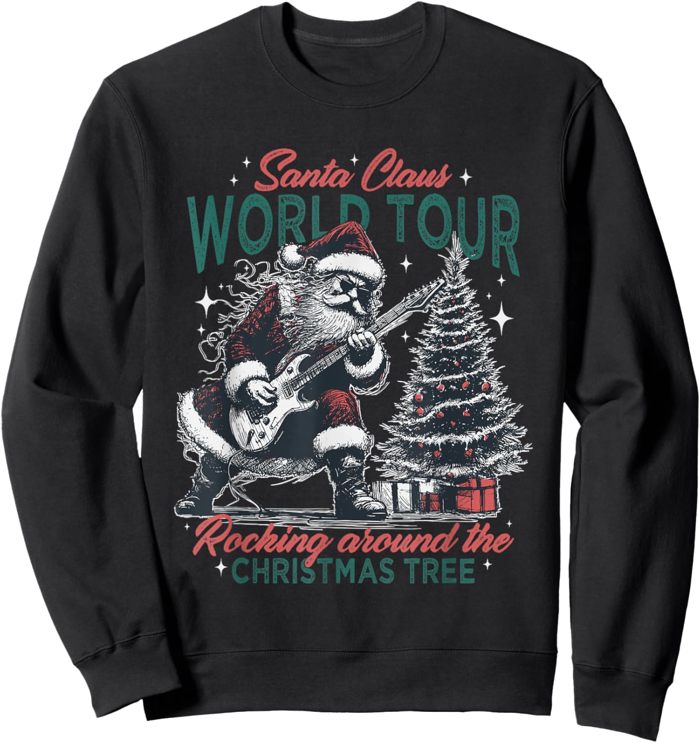 Santa Claus World Tour Rocking Around The Christmas Tree Sweatshirt - Sweatshirt | Black