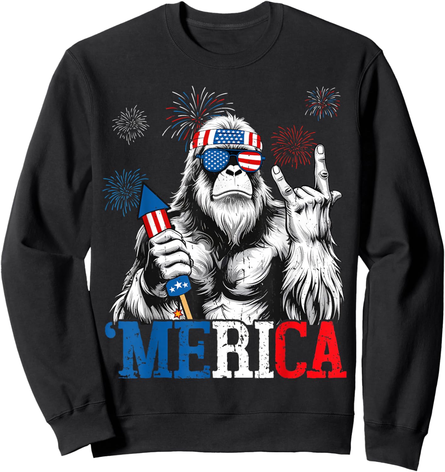 Bigfoot Merica 4th Of July Funny Boys Men Sasquatch Lover Sweatshirt - Sweatshirt | Black
