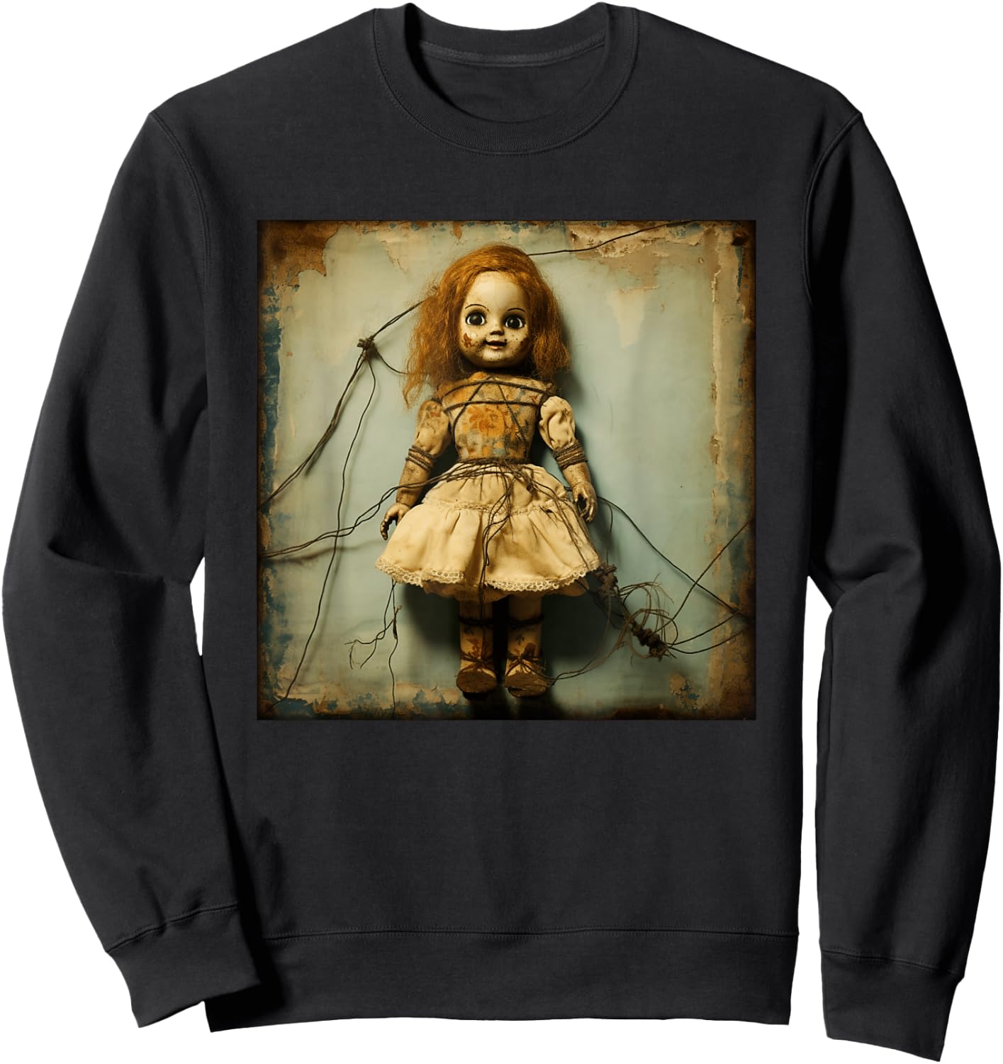 Creepy Haunted Doll Vintage Horror Nightmare Doll Sweatshirt - Sweatshirt | Black