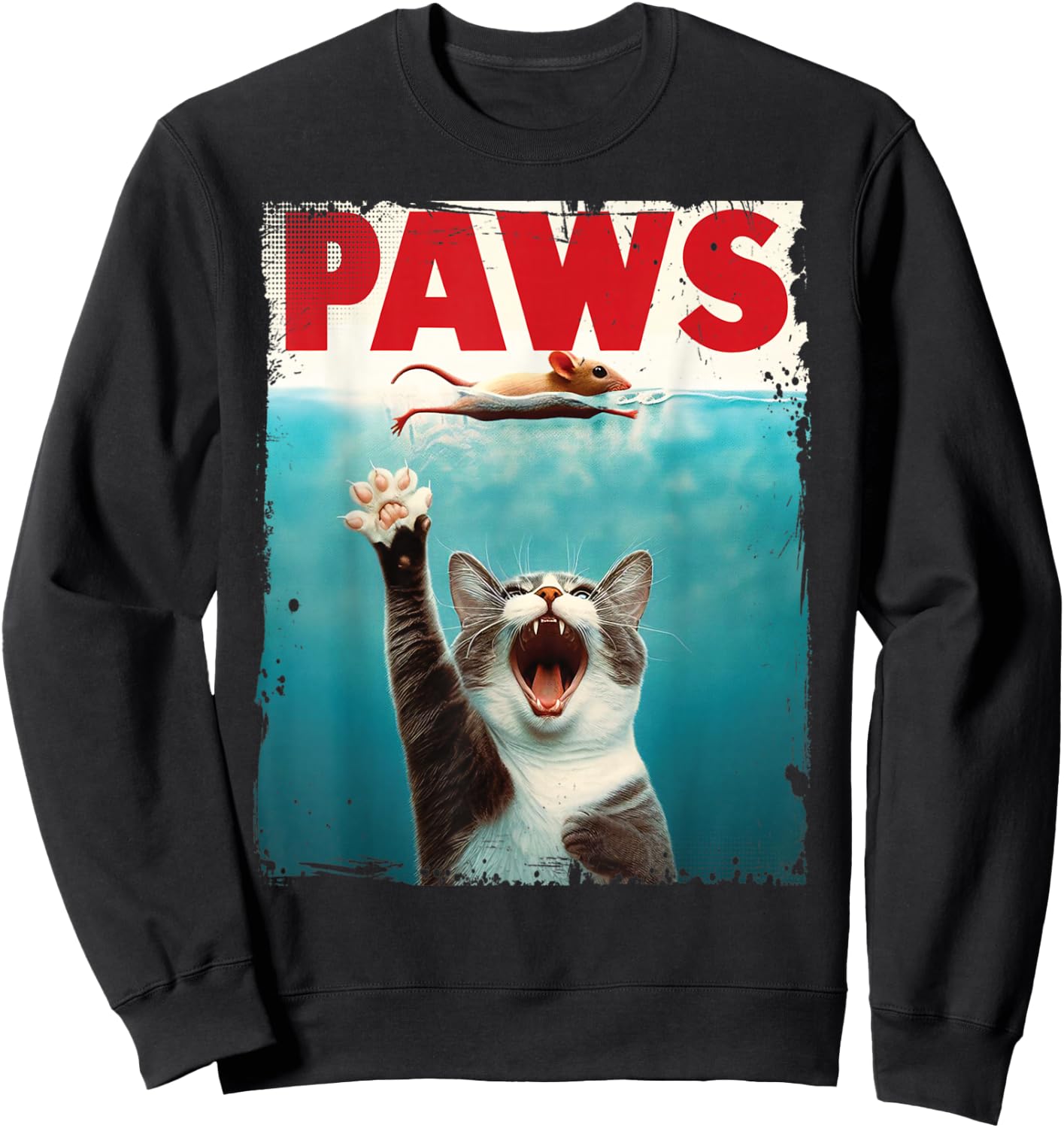 Paws Parody Cat Mouse Humorous Cat Chasing Mouse Kitten Sweatshirt - Sweatshirt | Black