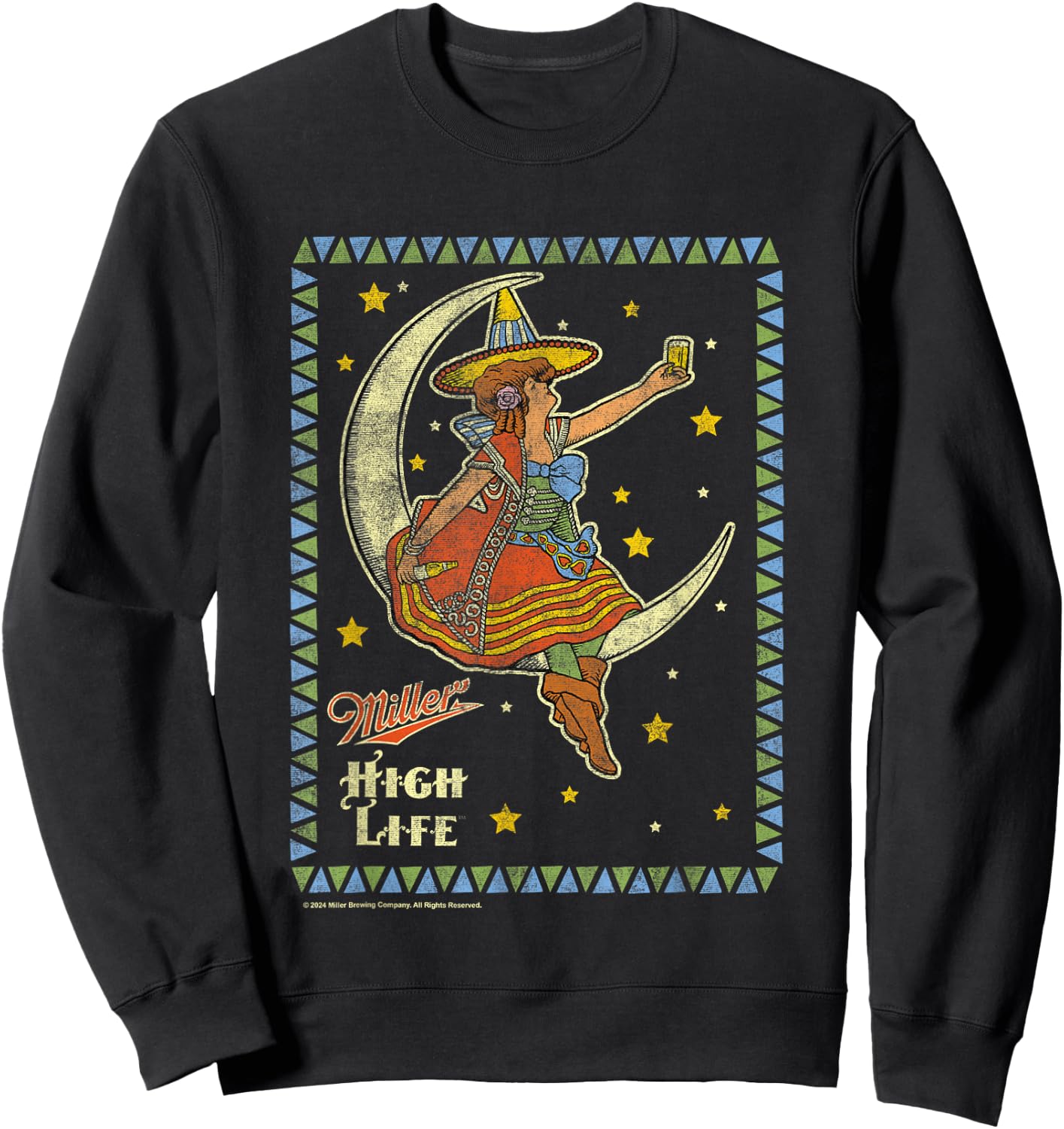 Miller High Life Girl On The Moon Vintage Stamp Sweatshirt - Sweatshirt | Black