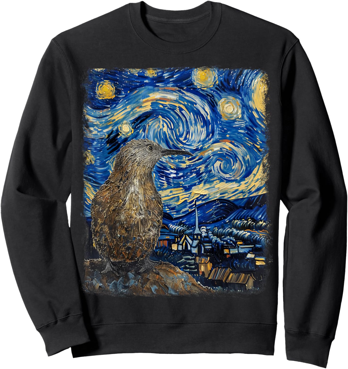 Kiwi Bird New Zealand Starry Night Painting Sweatshirt - Sweatshirt | Black