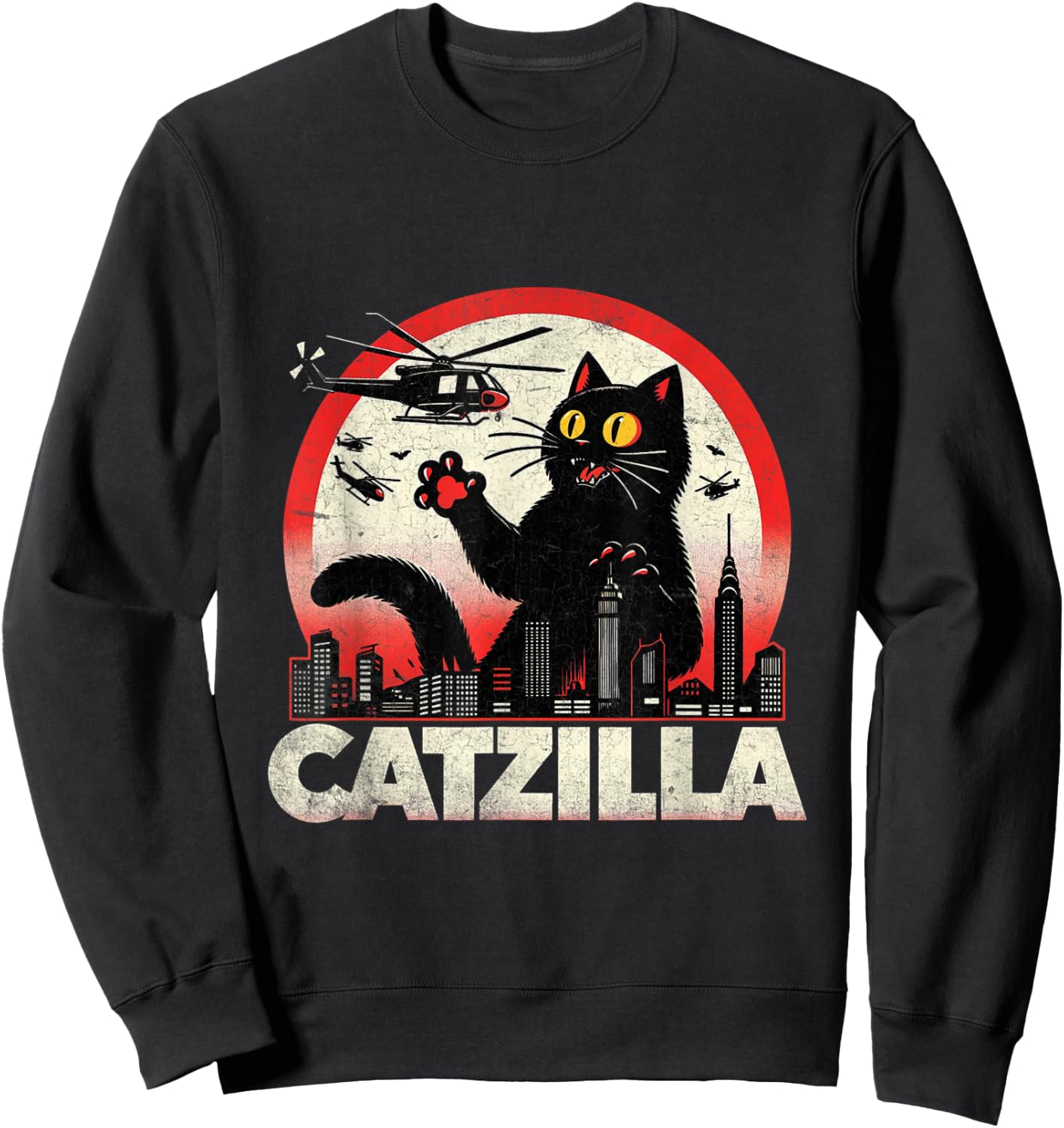 Retro Catzilla Cat Lovers Graphic Gifts Cat Mom Dad Catzilla Men Women Kids Sweatshirt - Sweatshirt | Black