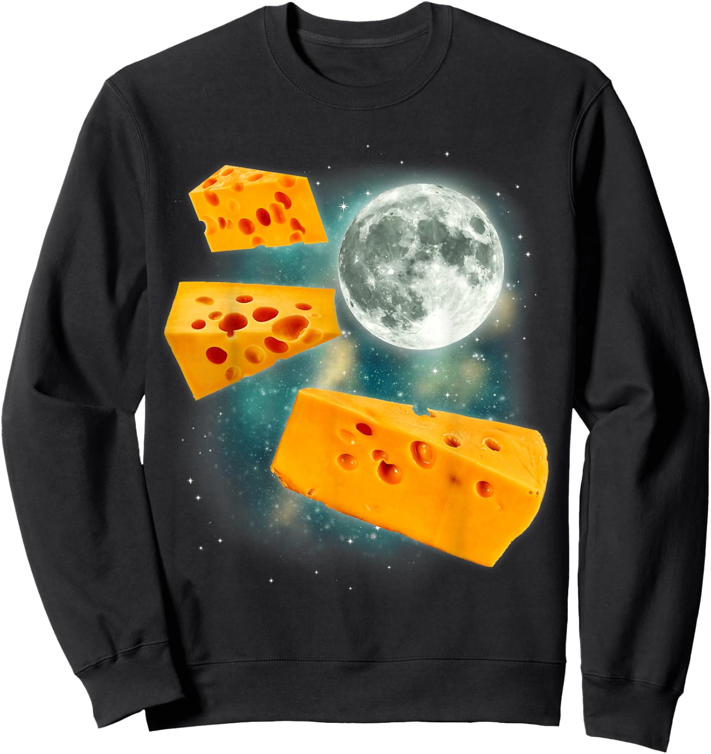 Three Cheese Moon | 3 Flying Cheddar Curds Cheesemonger Sweatshirt - Sweatshirt | Black
