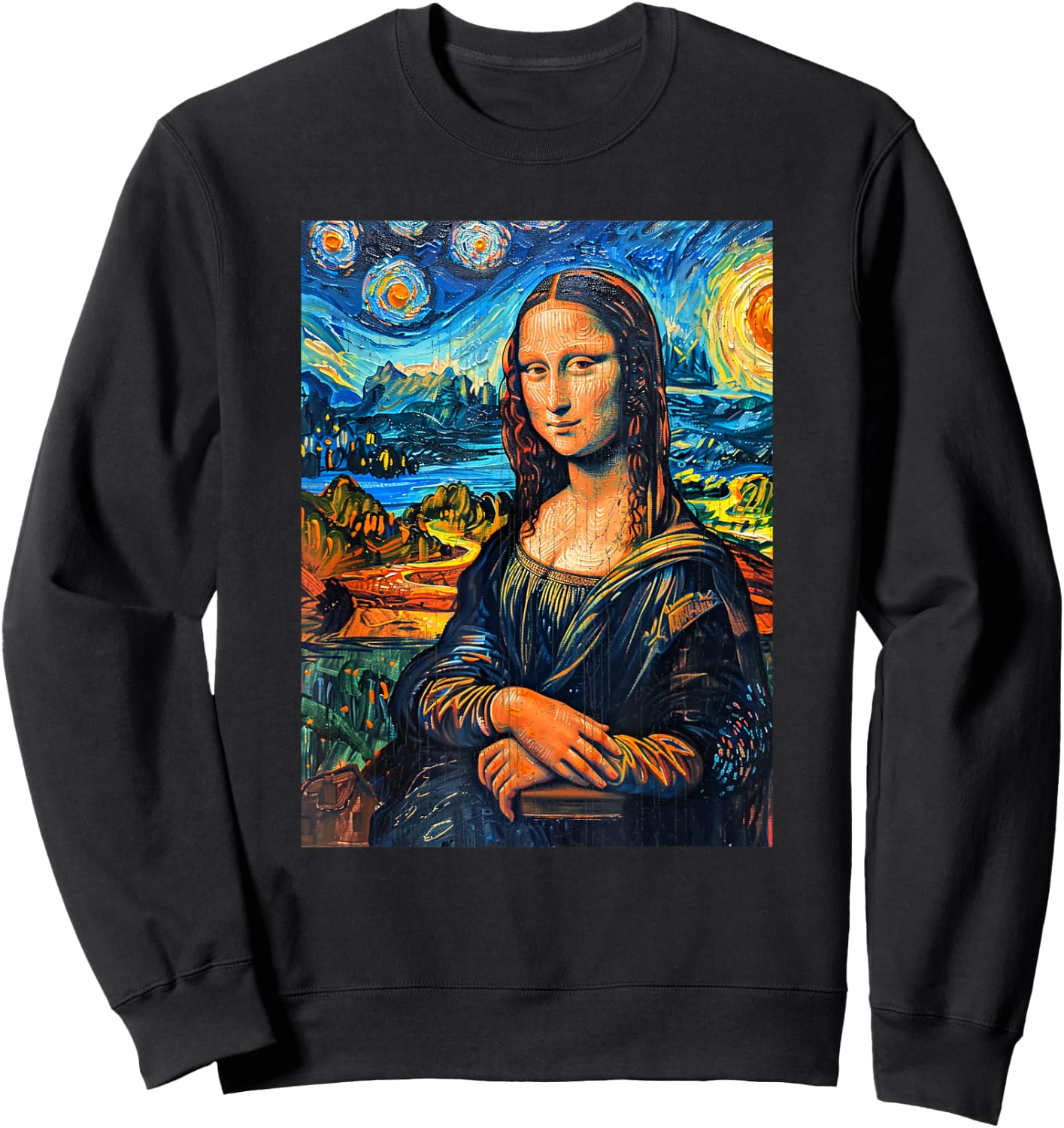 Monalisa Starry Night Painting Funny Men Women Kids Sweatshirt - Sweatshirt | Black