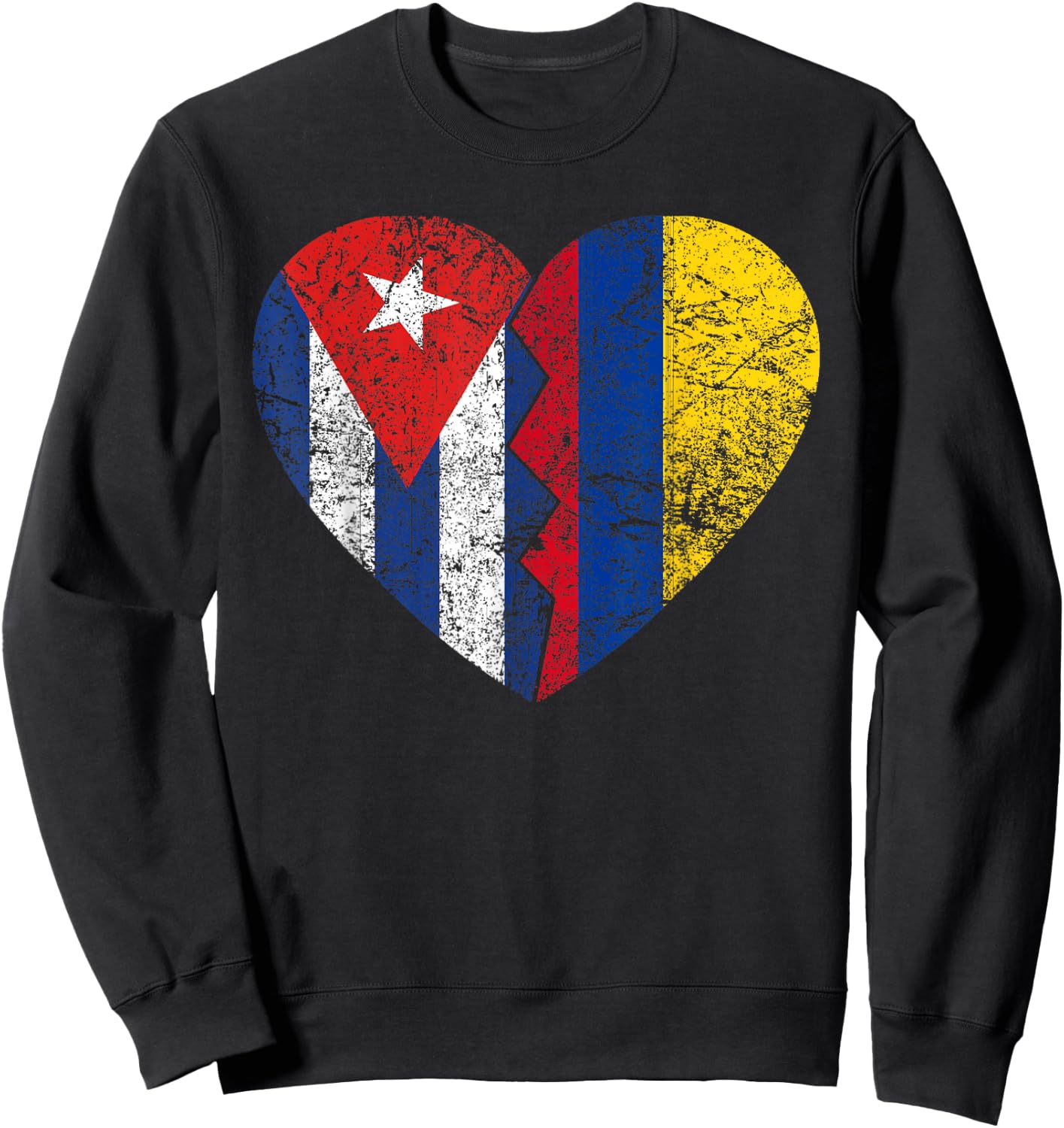 Colombian Cuban Flags Heart | Cuba Colombia Roots Vintage Sweatshirt - Sweatshirt | Black