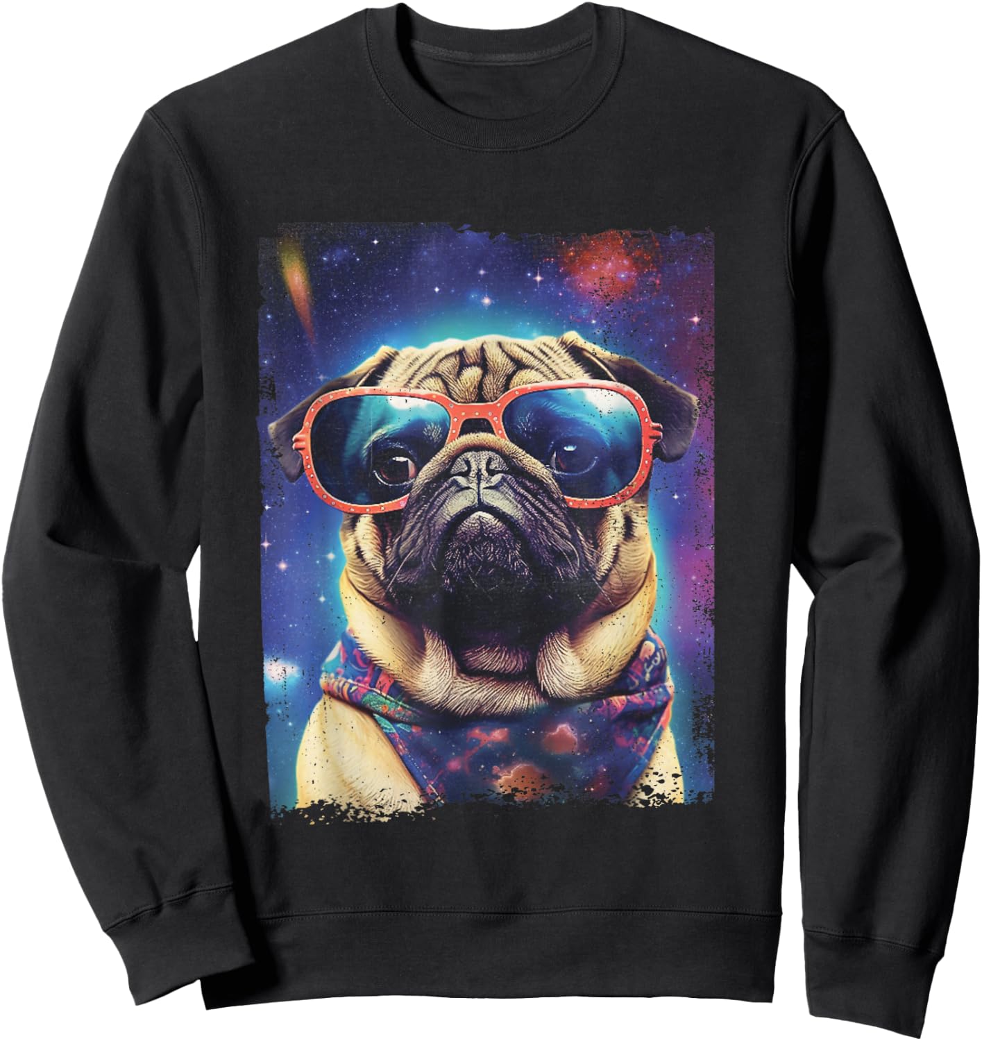 Pug in Space Funny Colorful Dog Graphic Sweatshirt - Sweatshirt | Black