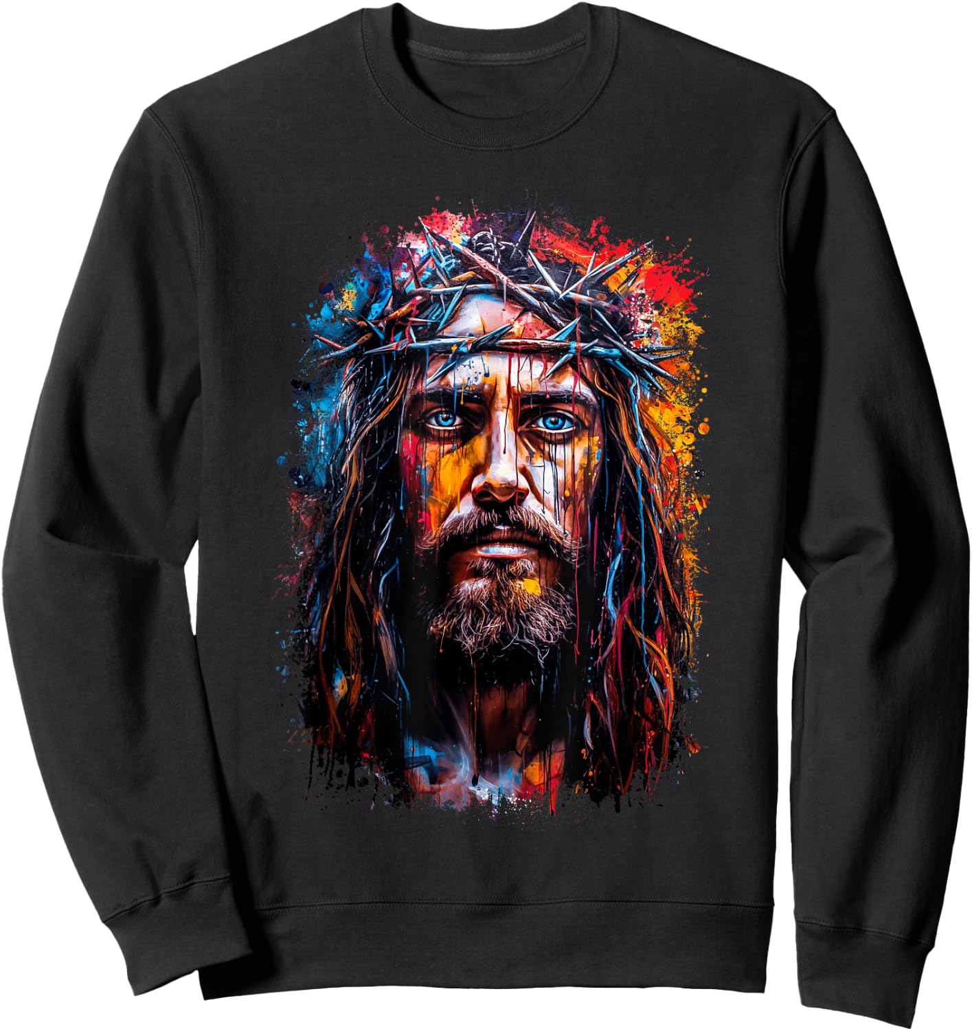 Graffiti-Style Portrait: Jesus Christ Crowned with Thorns Sweatshirt - Sweatshirt | Black