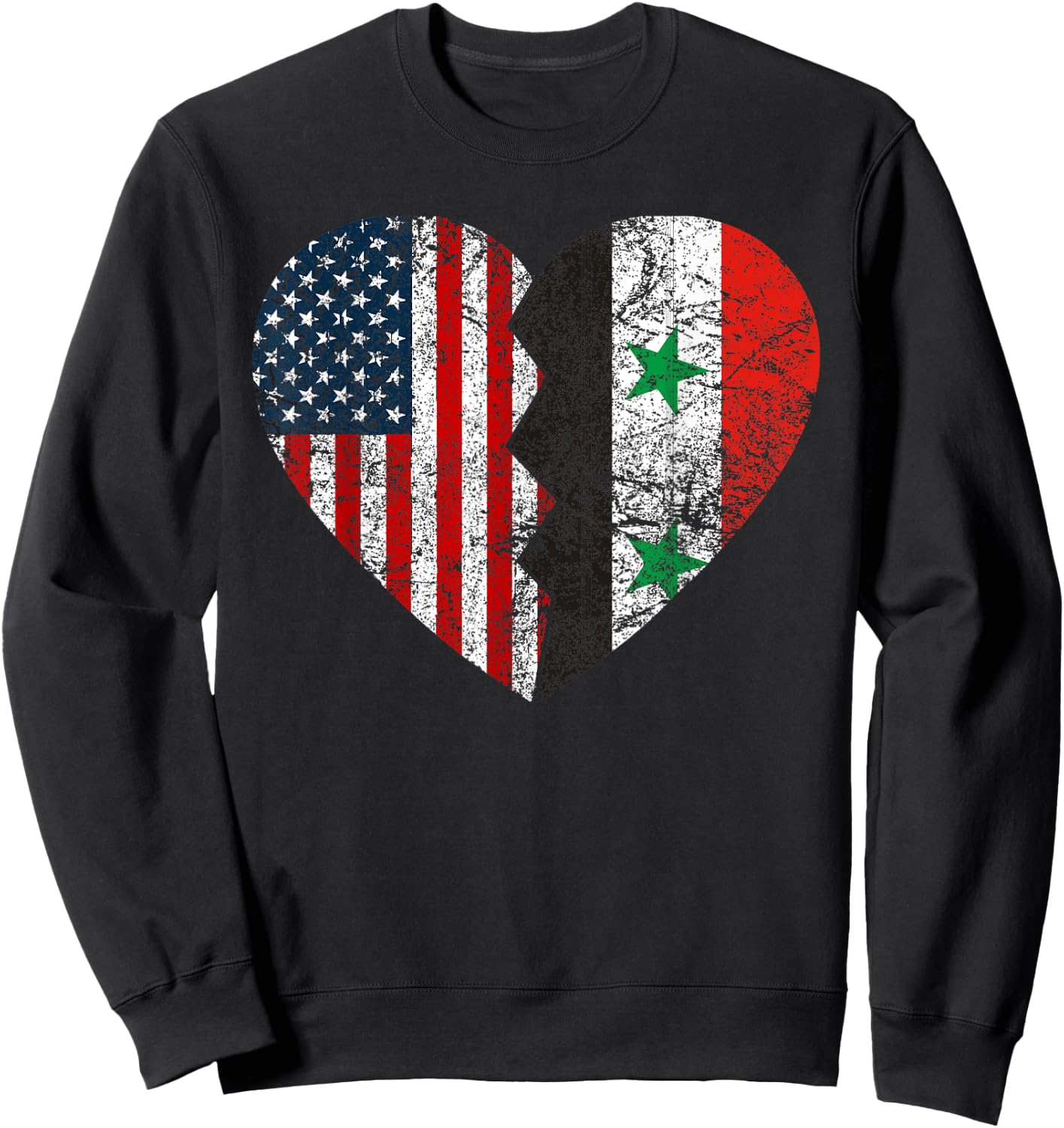 Syrian American Flags Heart | United States Syria Roots Women Kids Men Sweatshirt - Sweatshirt | Black