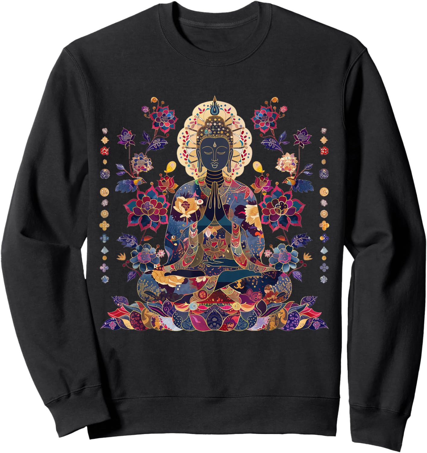 Buddha Vintage Flowers Zen Buddhism Spiritual Art Buddhist Sweatshirt - Sweatshirt | Black