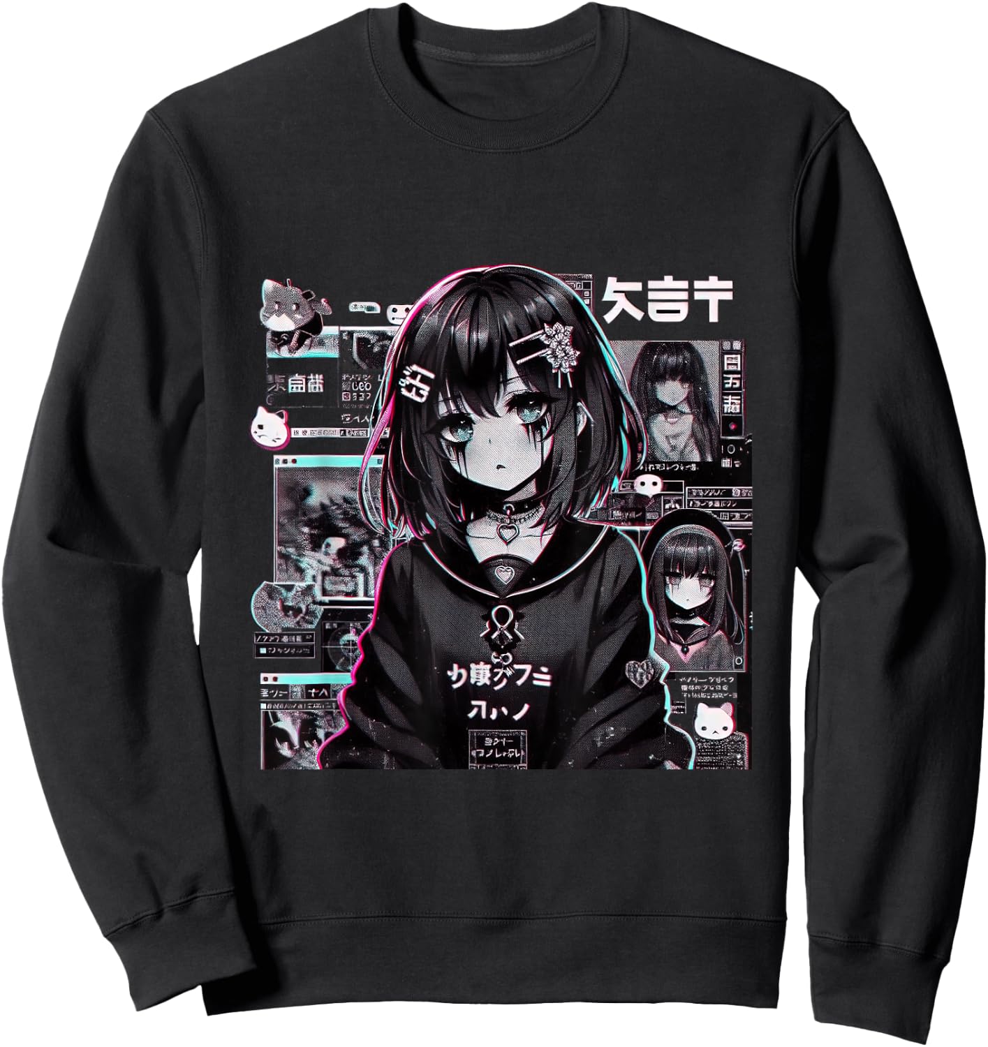 Vaporwave Anime Girl Japanese Aesthetic Anime Otaku Sweatshirt - Sweatshirt | Black