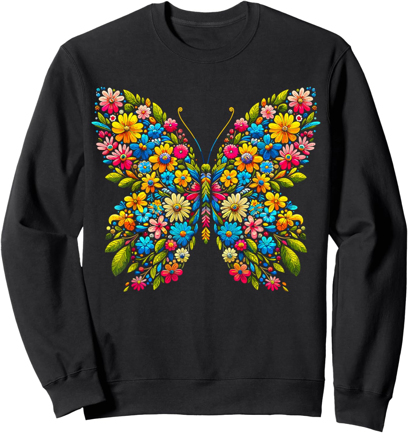 Butterfly With Flowers Aesthetic Butterfly Sweatshirt - Sweatshirt | Black