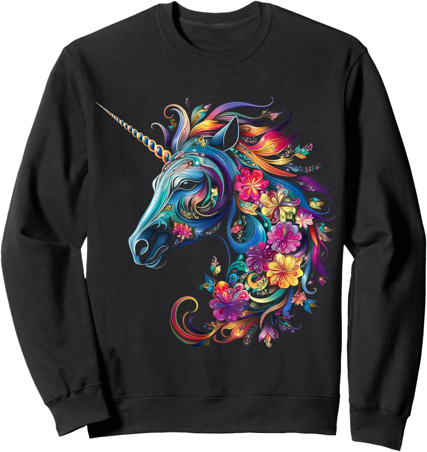 Unicorn Rainbow Animal Graphic Artwork Unicorn Sweatshirt - Sweatshirt | Black
