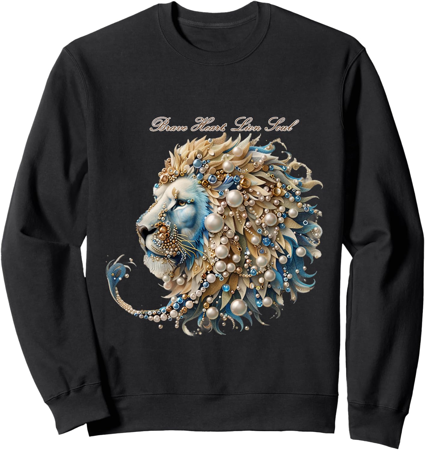 Luxury pearl and gemstone decorated lion design fashionable Sweatshirt - Sweatshirt | Black