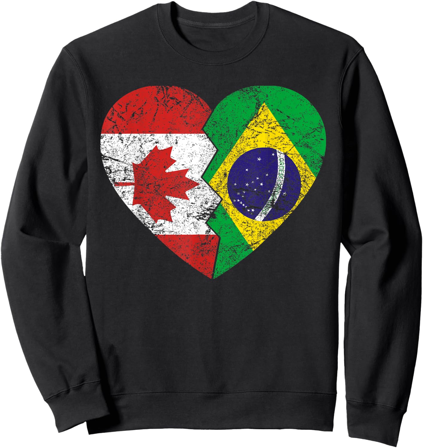 Brazilian Canadian Flags Heart | Canada Brazil Roots Vintage Sweatshirt - Sweatshirt | Black