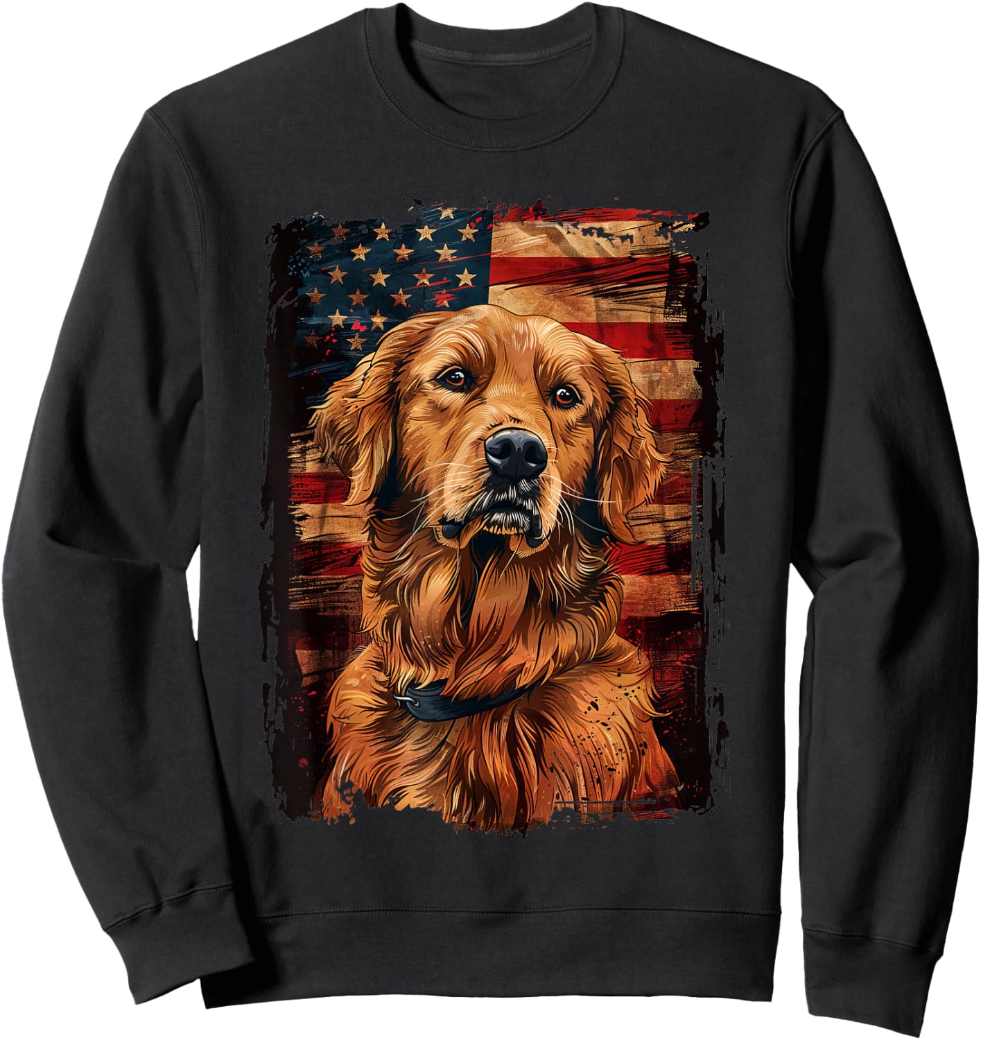 Golden Retriever American Flag Sweatshirt - Sweatshirt | Black