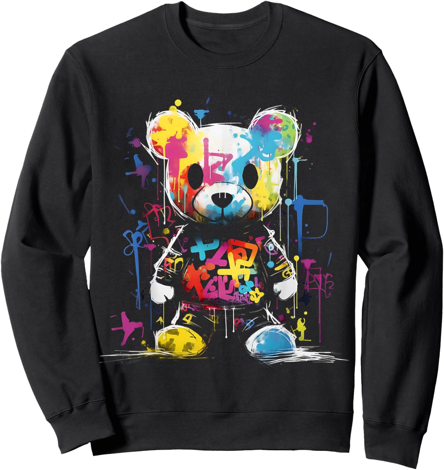 Bear Colorful Animal Graphic Artwork Bear Sweatshirt - Sweatshirt | Black