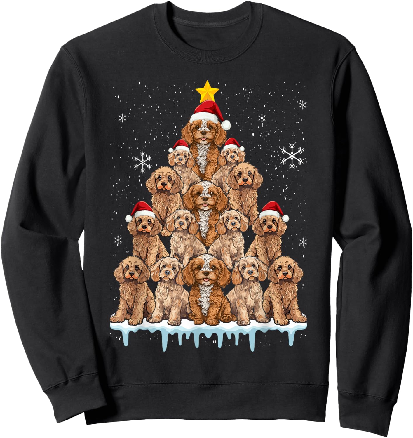 Christmas Tree Santa Cavapoo Christmas Lights Santa Cavapoo Sweatshirt - Sweatshirt | Black