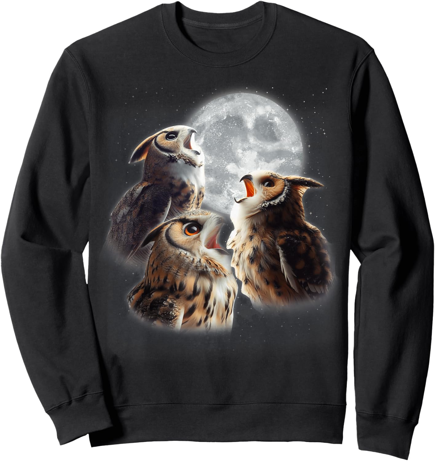 3 Owls Howling At The Moon Funny Night Owl Lover Birdwatcher Sweatshirt - Sweatshirt | Black
