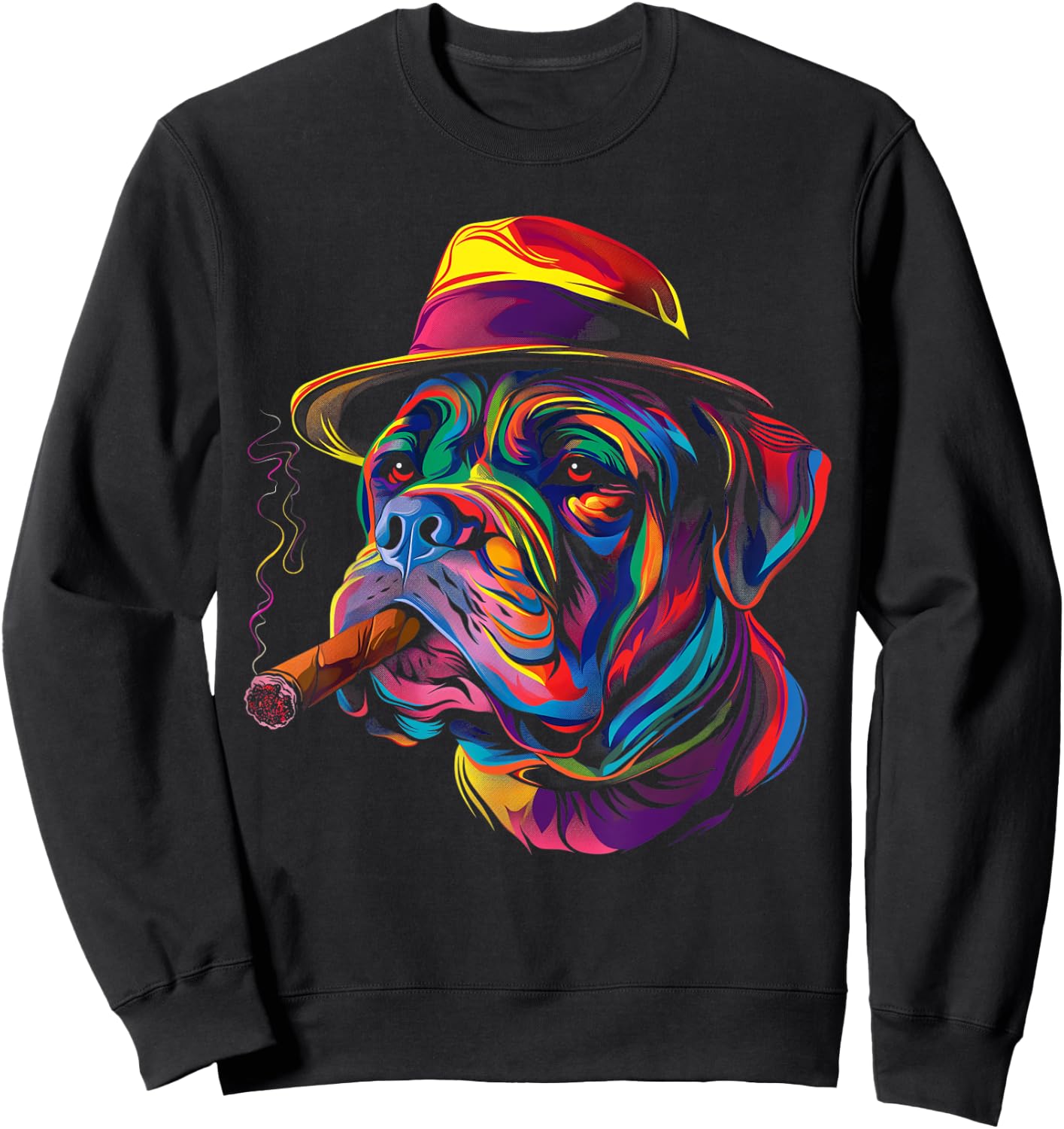 Mastiff Dog Smoking Hat Popart Sweatshirt - Sweatshirt | Black