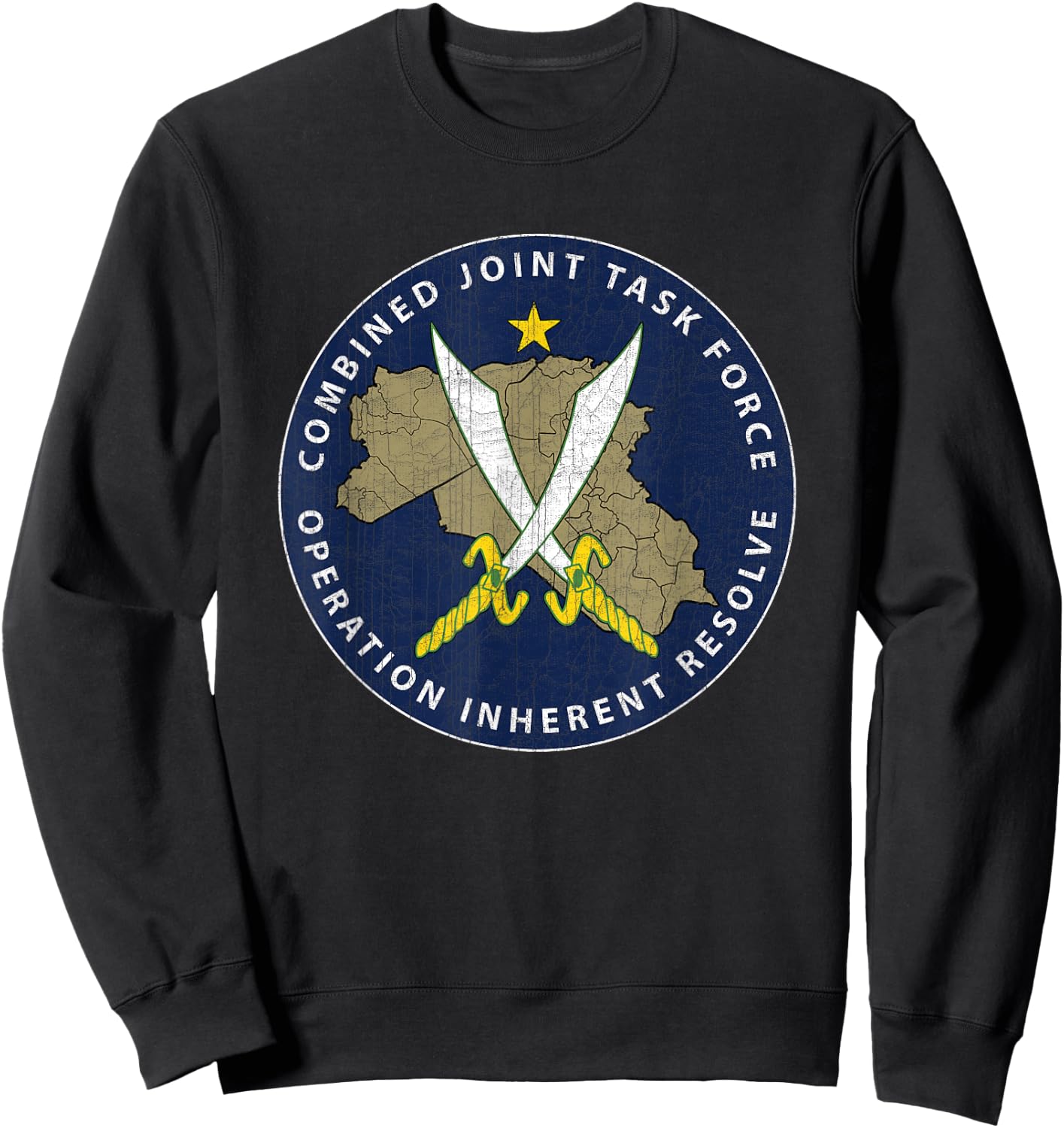 CJTF - OIR Operation Inherent Resolve Veteran Black Men's Vintage Modern Veteran-Themed Printed , Small, Short Sleeve Sweatshirt - Sweatshirt | Black