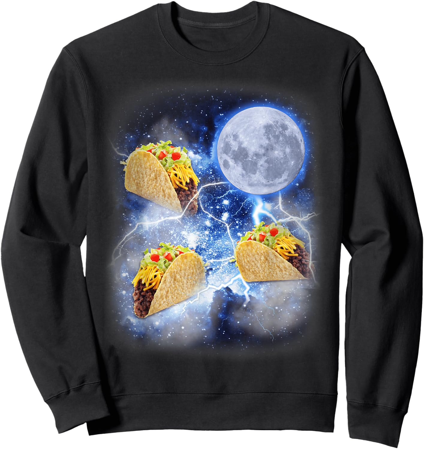 Three Taco Moon - Funny 3 Tacos Howling Meme Weird Cursed Sweatshirt - Sweatshirt | Black
