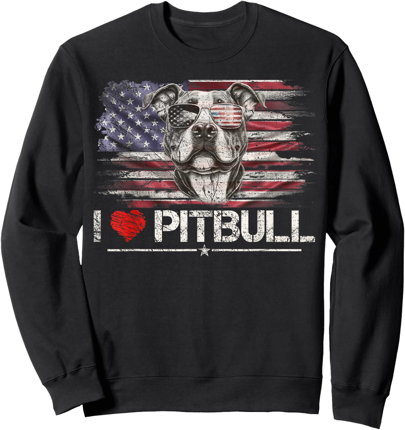 Vintage USA Flag I Love My Pitbull Dog Heart, Pittie Lover Kids Men Sweatshirt - Sweatshirt | Black
