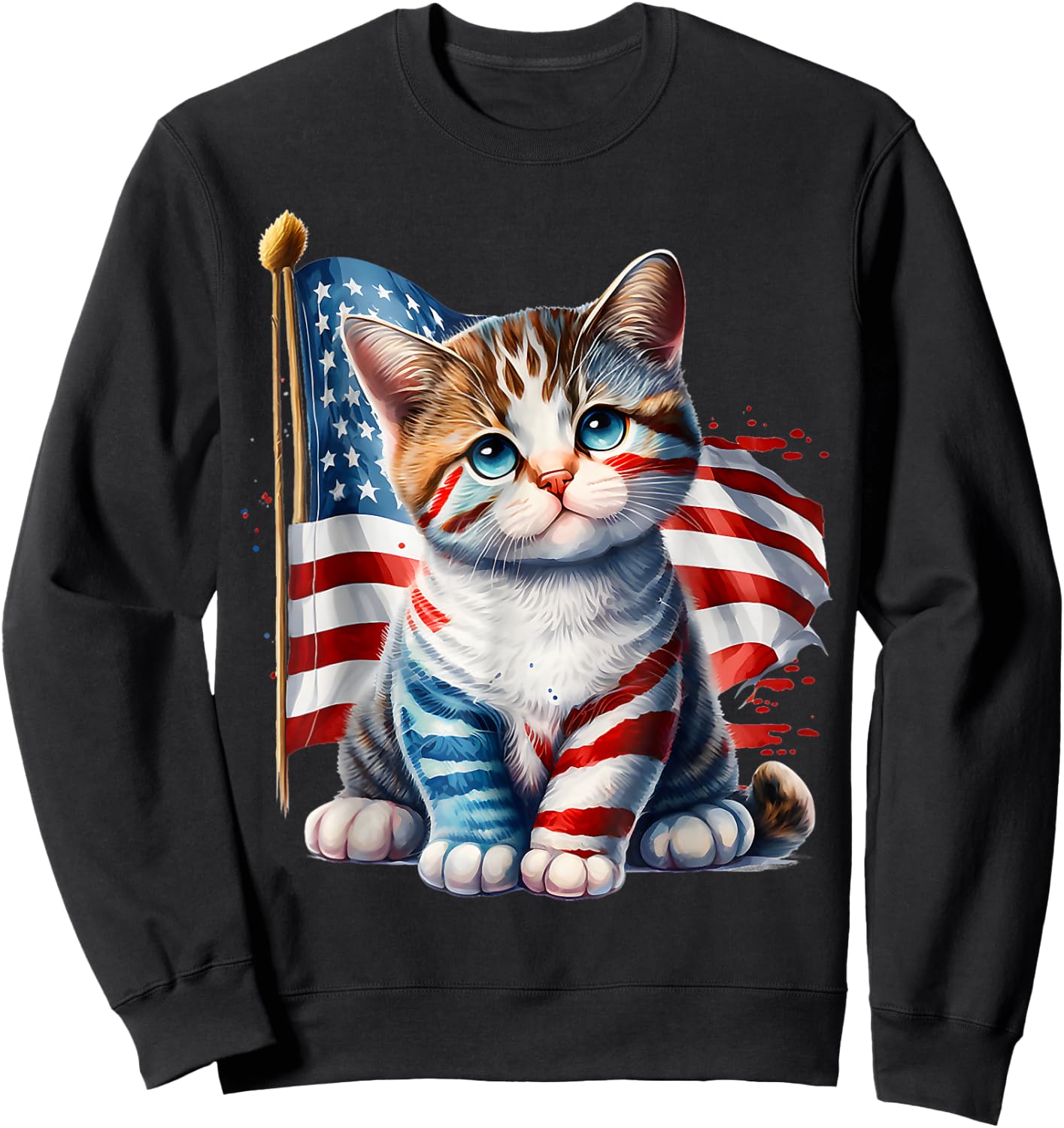 4th of July Kitty Cat American Flag America USA Cats Lover Sweatshirt - Sweatshirt | Black