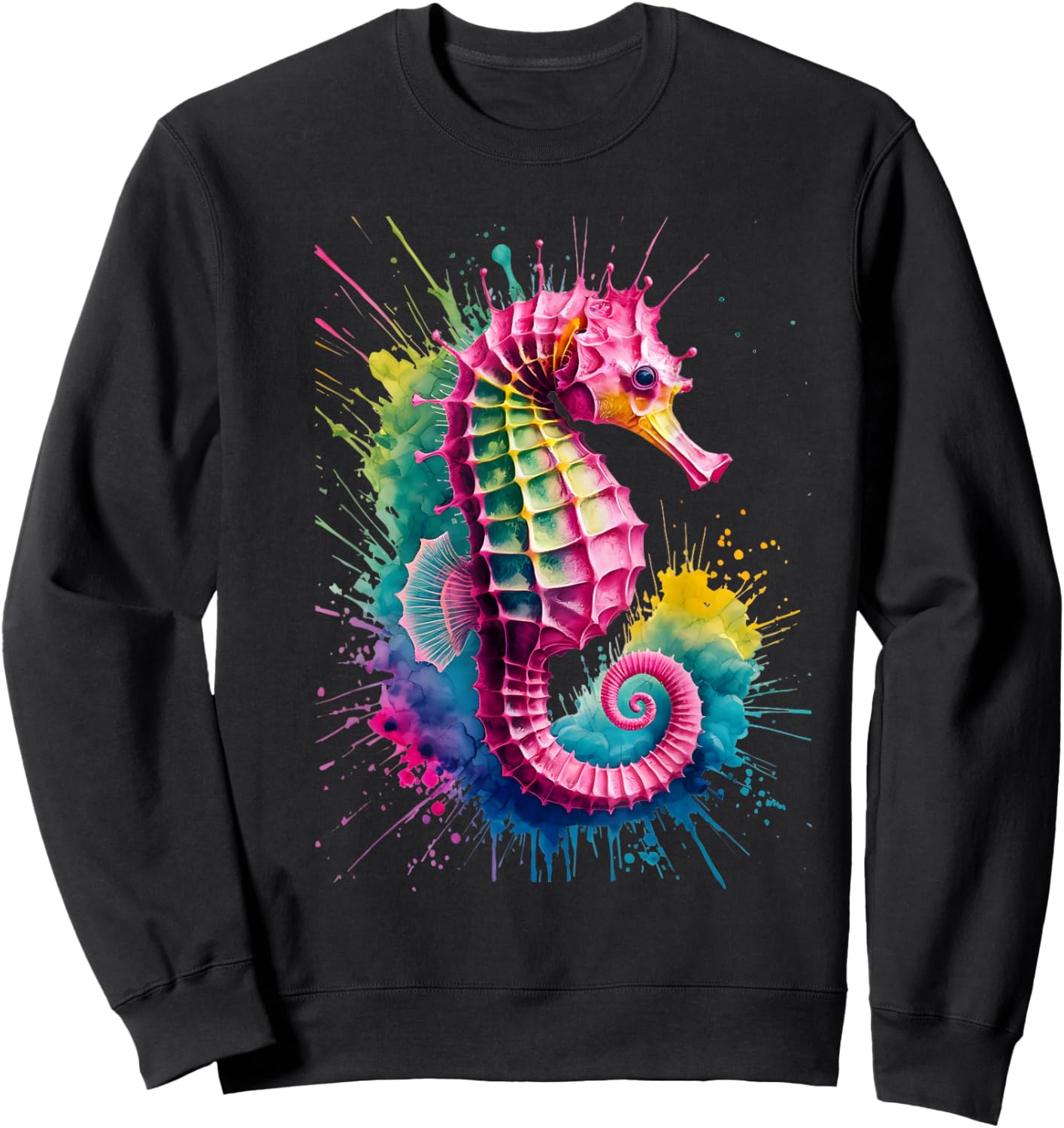Seahorse Men Woman Colorful Watercolor Seahorse Sweatshirt - Sweatshirt | Black