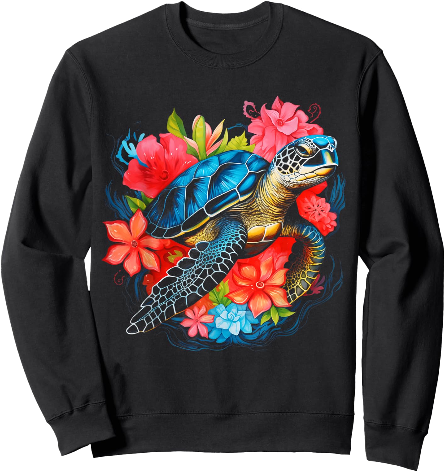 Sea Turtle Hawaiian Flowers Hawaii Scuba Diving Diver Sweatshirt - Sweatshirt | Black
